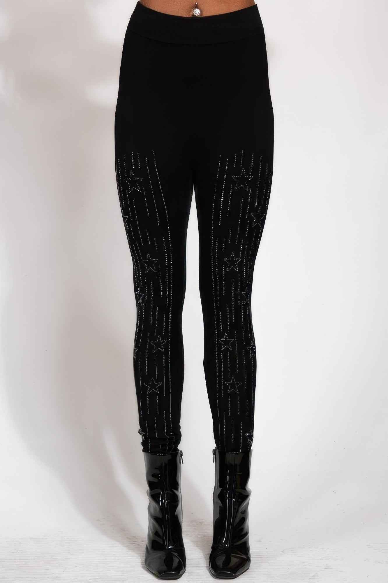 Star Design Crystal Studded High Waisted Leggings Star Design Crystal Studded High Waisted Leggings