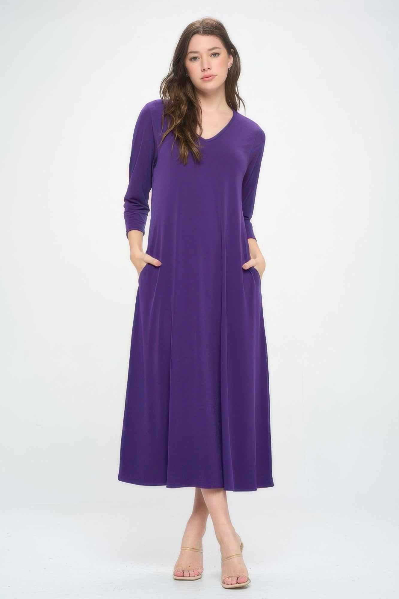 Hit V-neck Long Dress W/pocket Hit V-neck Long Dress W/pocket