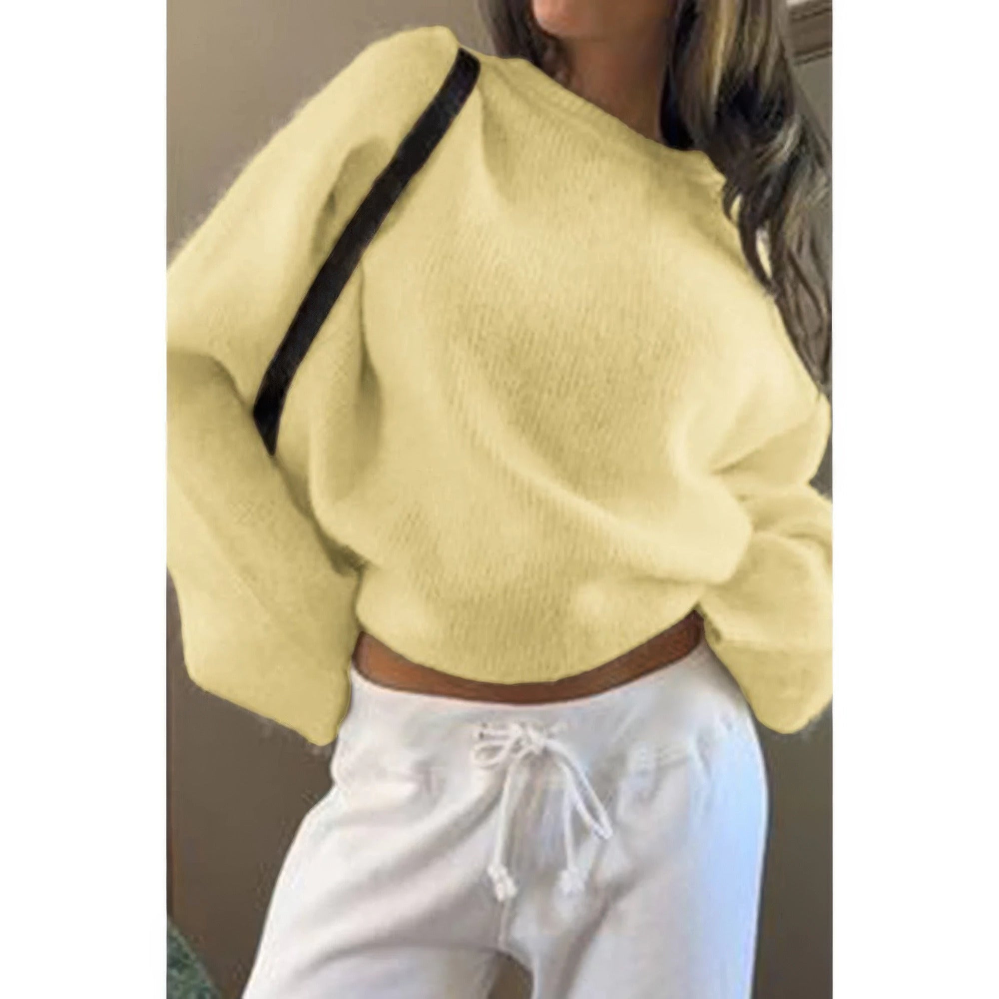 Solid Round Neck Long Sleeved Knit Loose Sweater product image