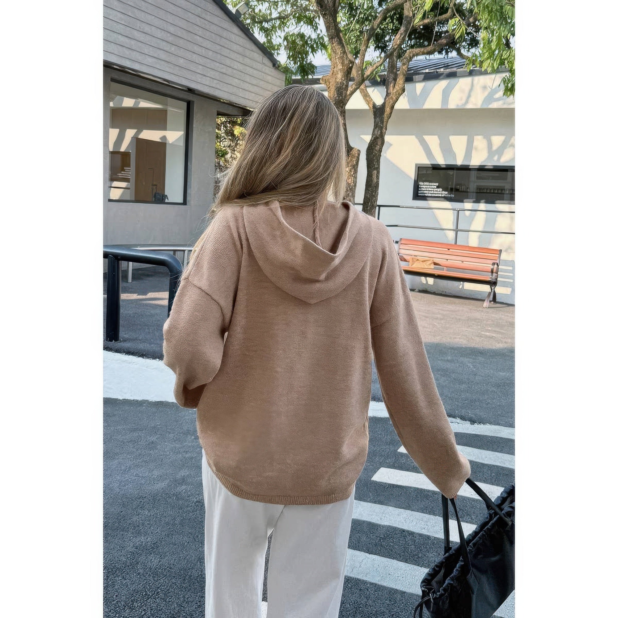 Solid Knit Long Sleeve Loose Hooded Sweater product image