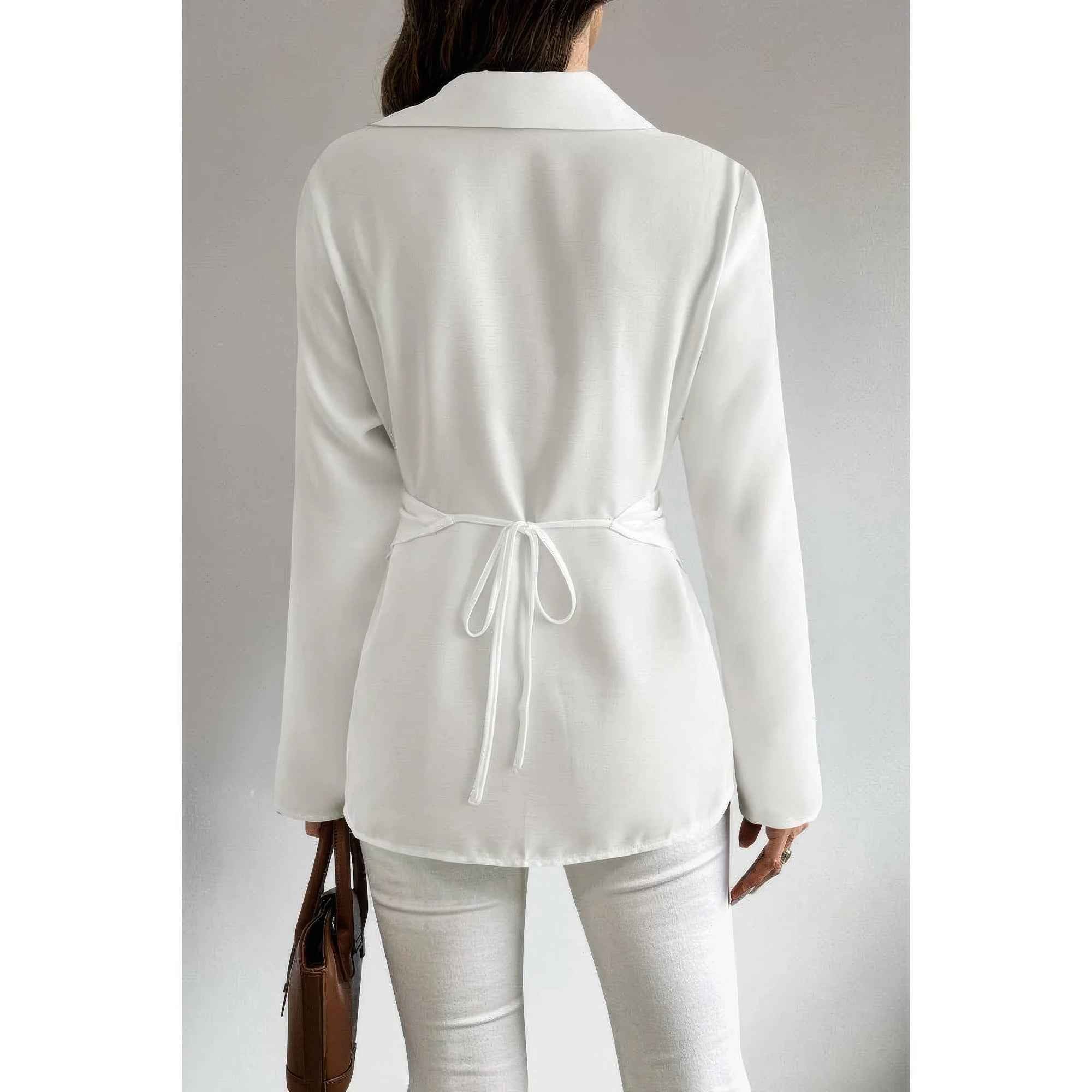 Solid Crossed Button Long Sleeve Blouse Solid Crossed Button Long Sleeve Blouse