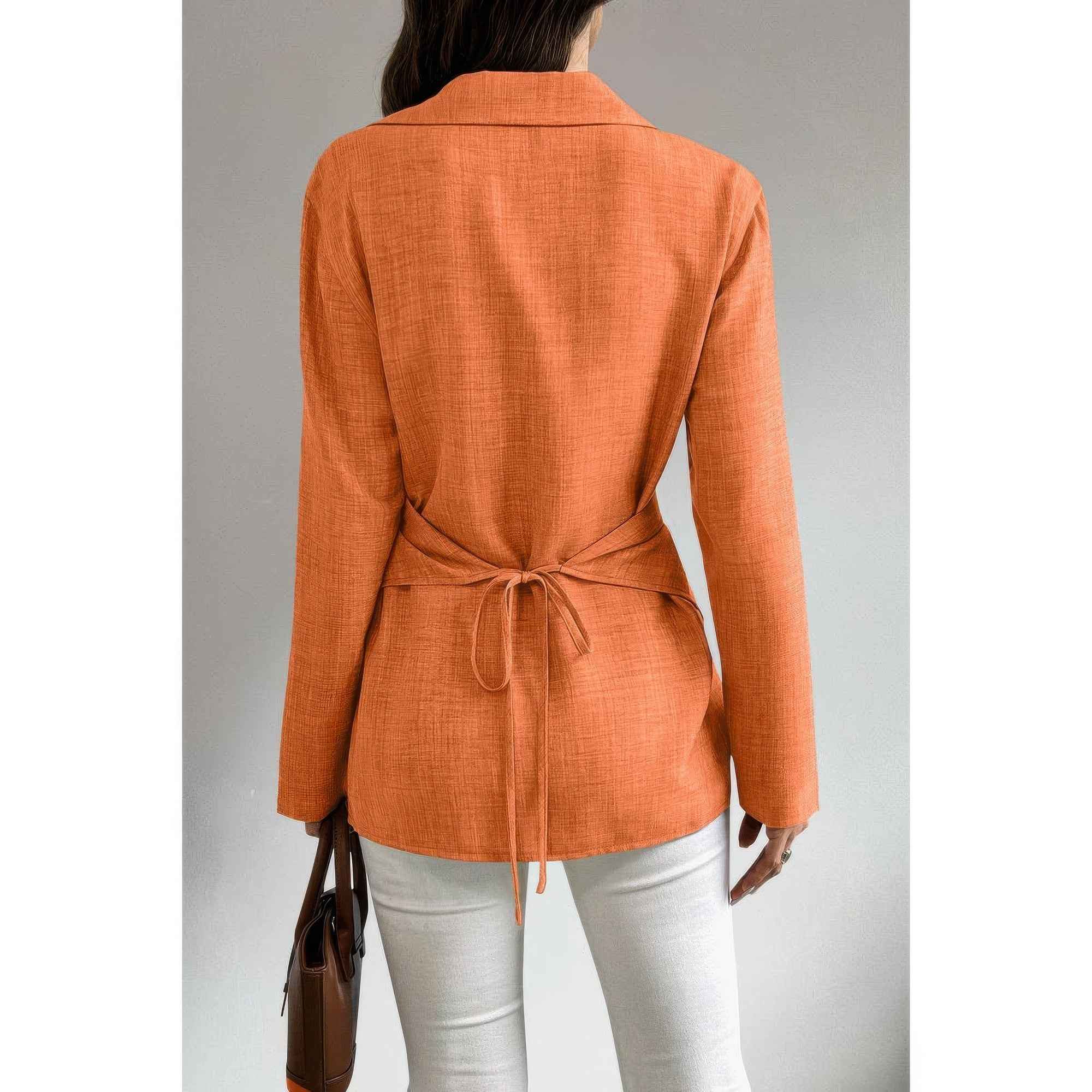 Solid Crossed Button Long Sleeve Blouse Solid Crossed Button Long Sleeve Blouse