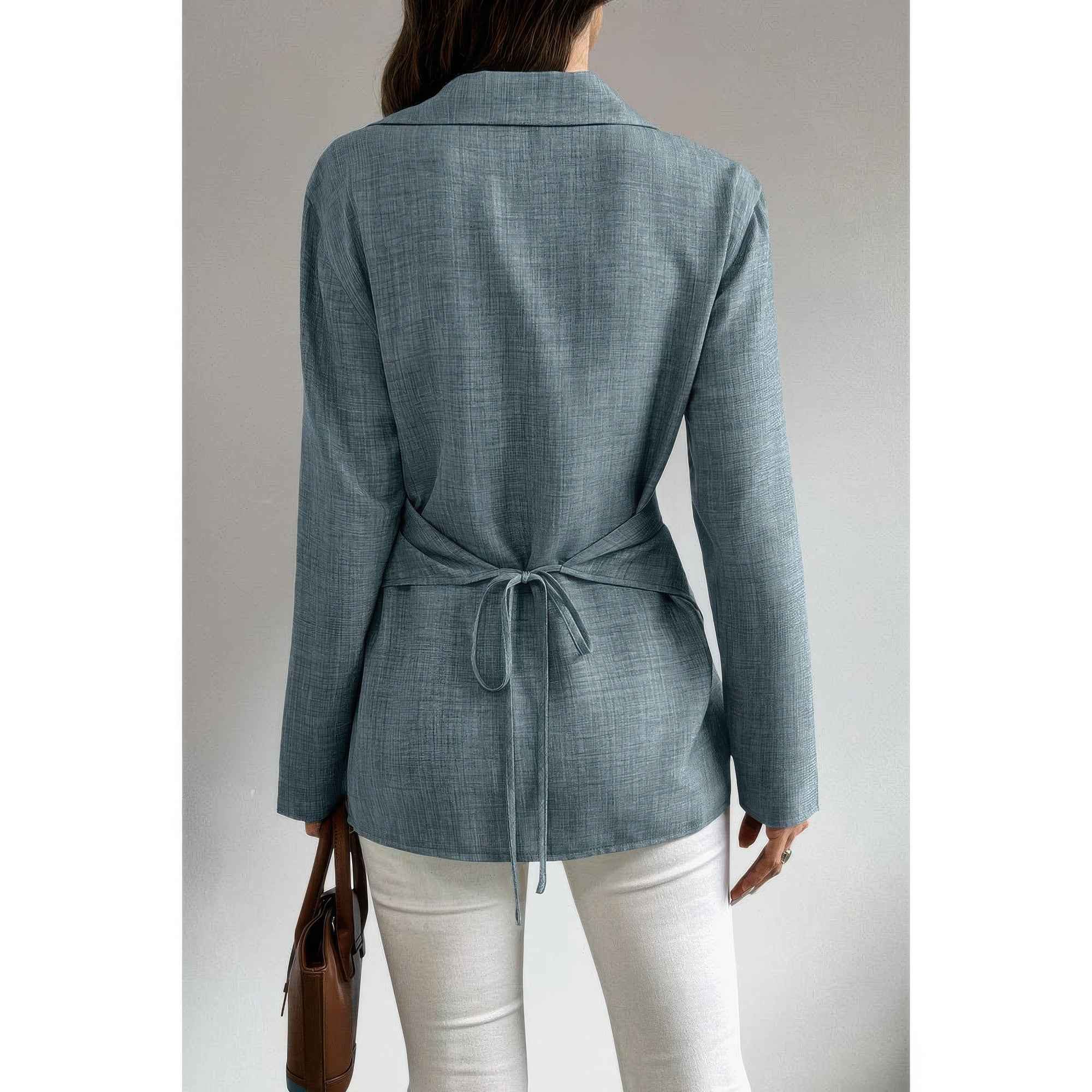 Solid Crossed Button Long Sleeve Blouse Solid Crossed Button Long Sleeve Blouse