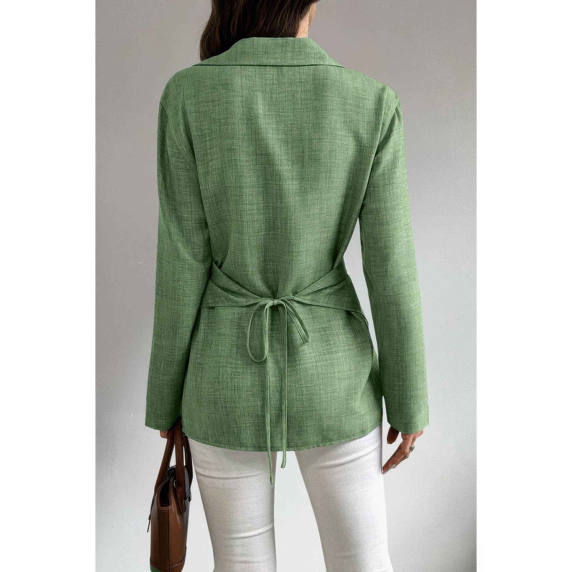 Solid Crossed Button Long Sleeve Blouse Solid Crossed Button Long Sleeve Blouse