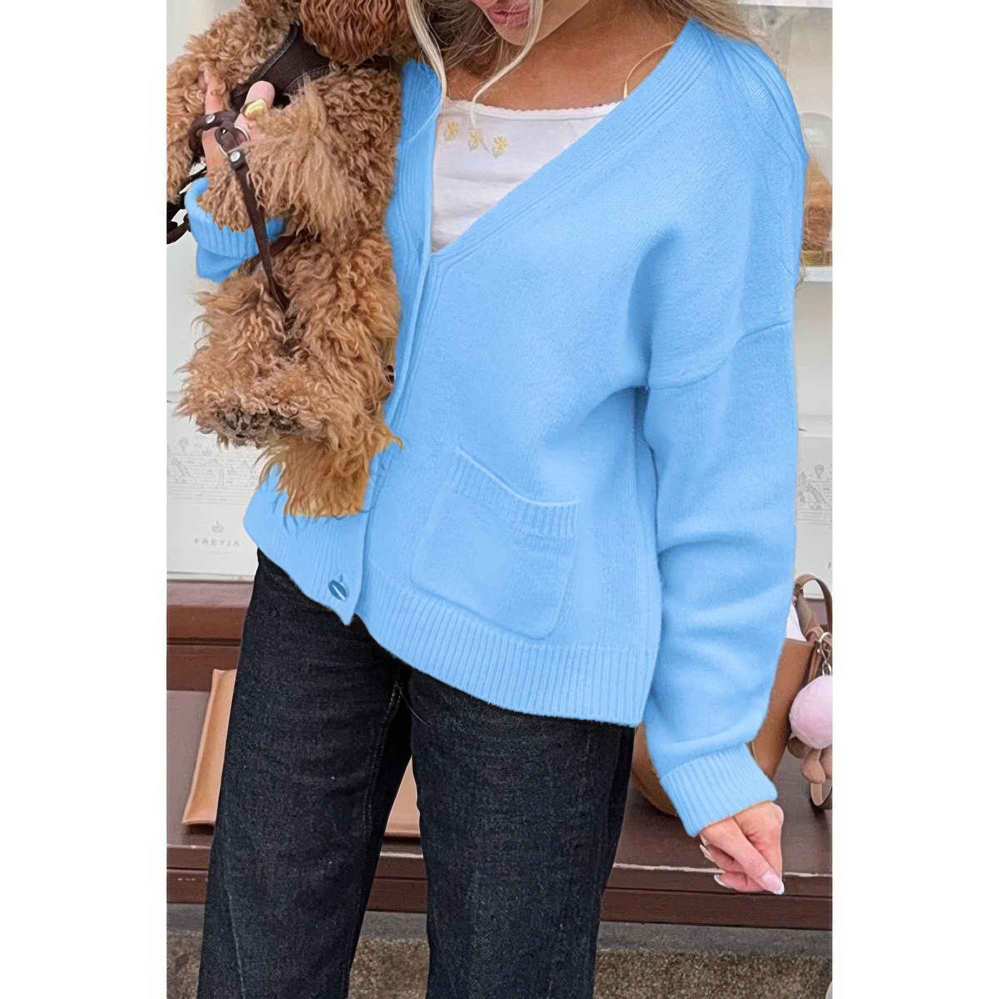 Solid Knit Button Down Pocket Loose Sweater Solid Knit Button Down Pocket Loose Sweater