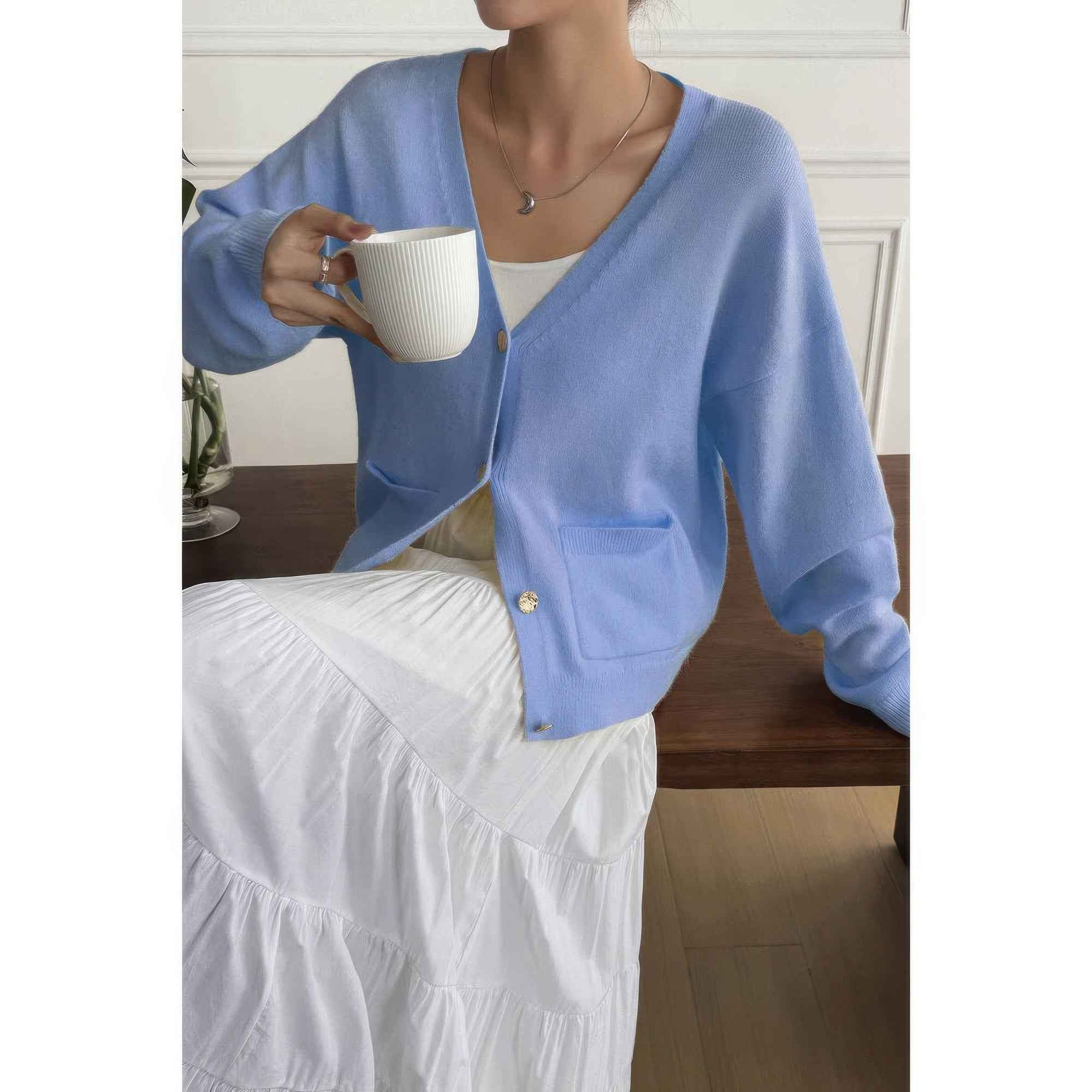 Solid Knit Button Down Pocket Loose Sweater Solid Knit Button Down Pocket Loose Sweater