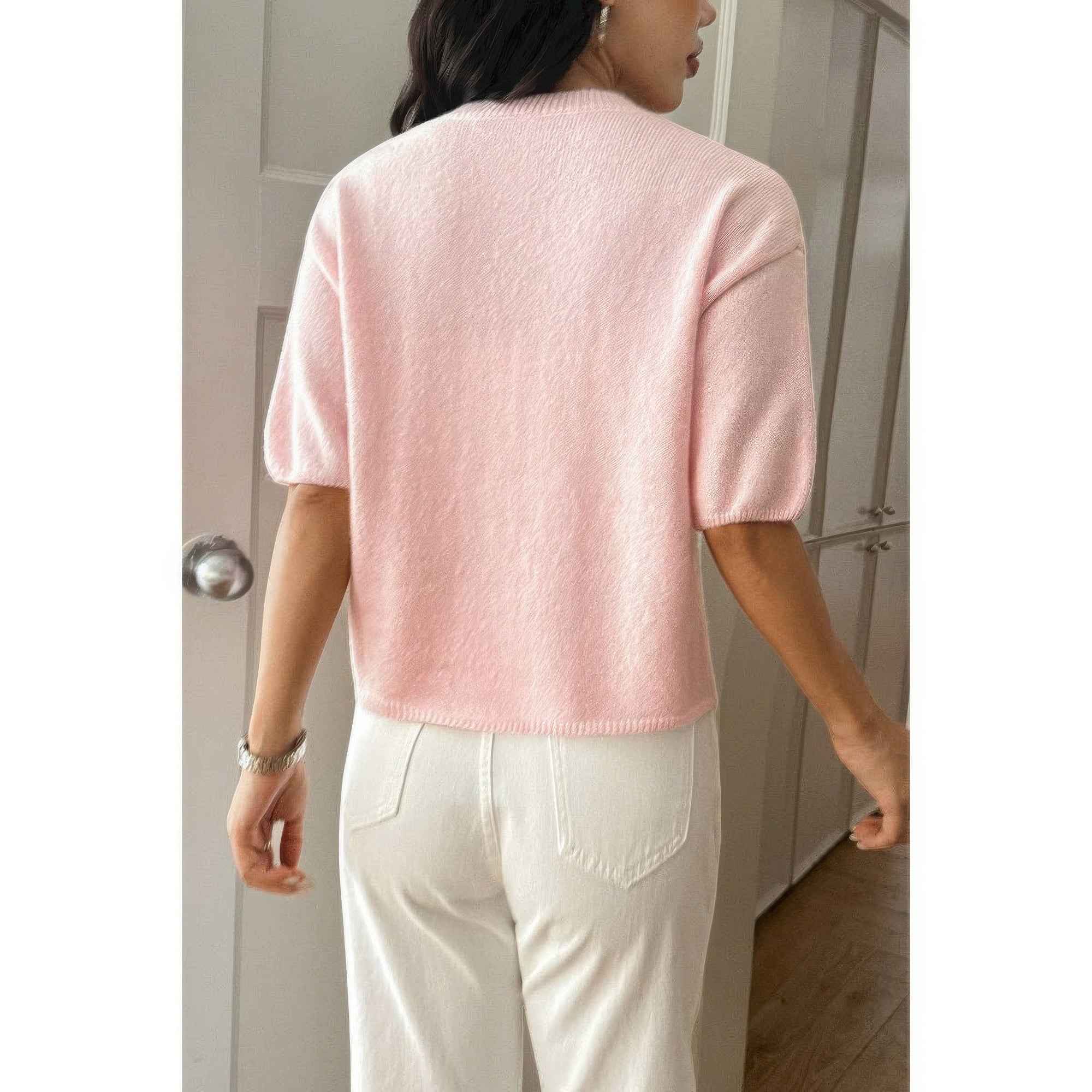 Round Neck Knit Drop Shoulder Loose Sweater Round Neck Knit Drop Shoulder Loose Sweater