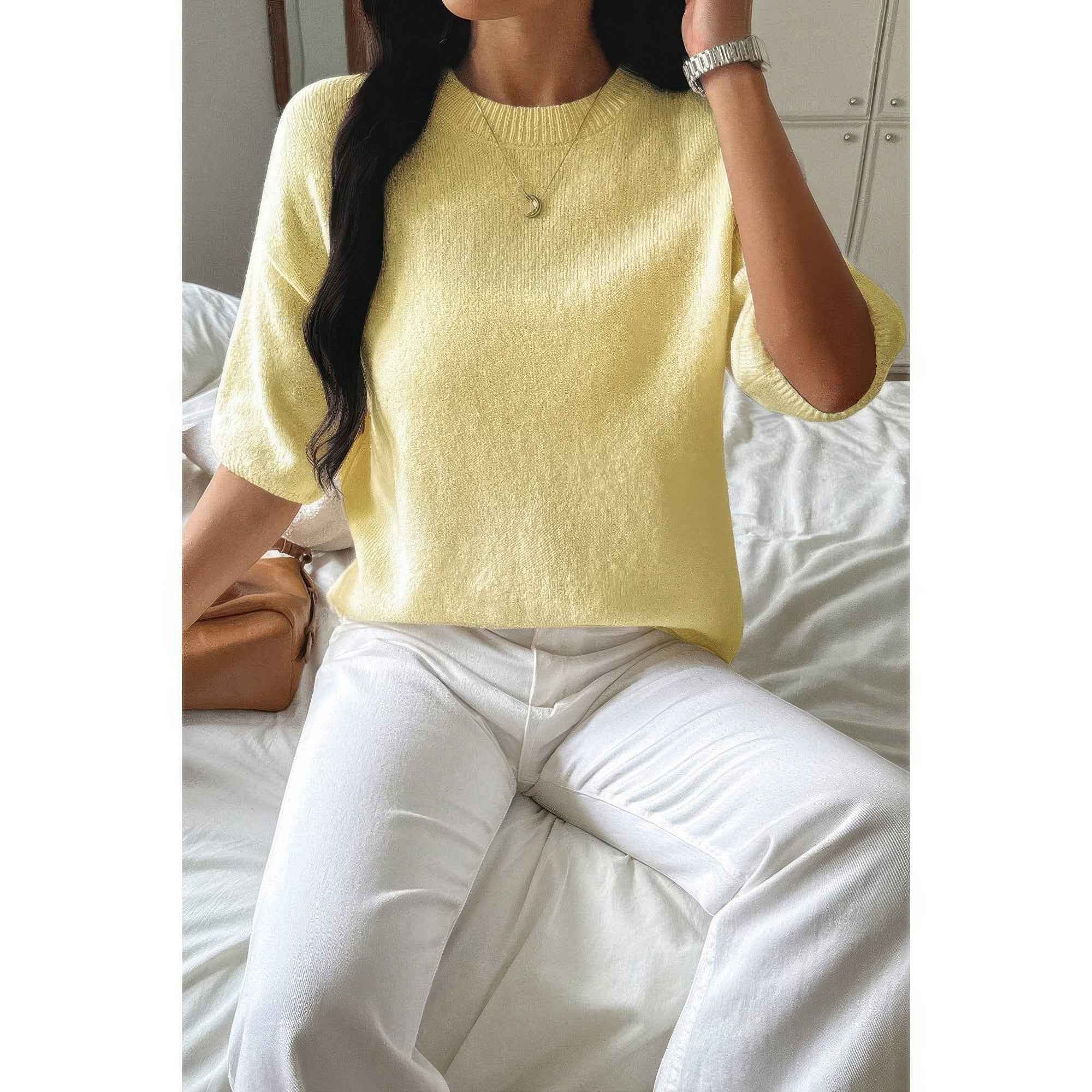Round Neck Knit Drop Shoulder Loose Sweater Round Neck Knit Drop Shoulder Loose Sweater