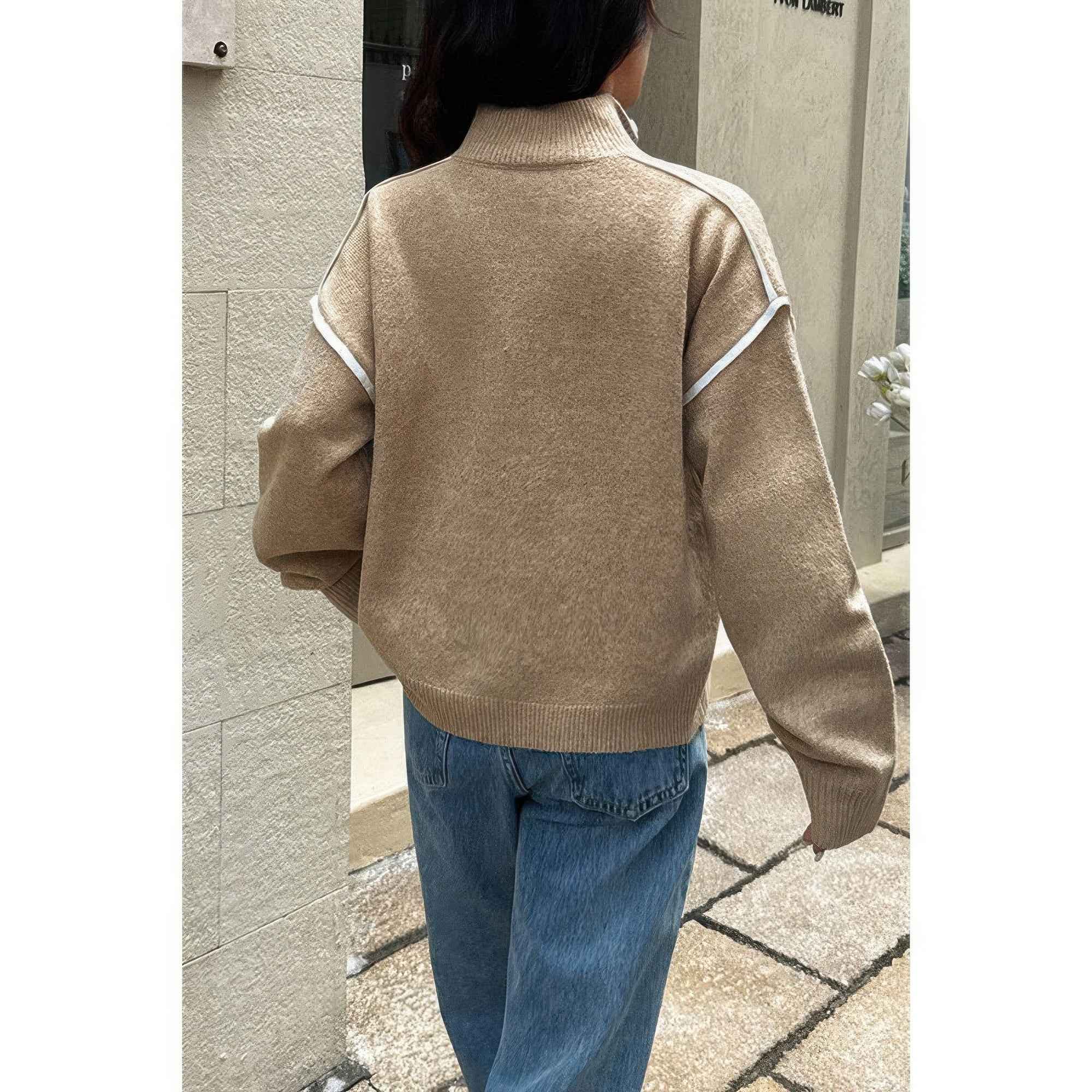 Zip Up V Neck Lapel Collar Loose Sweatshirt Zip Up V Neck Lapel Collar Loose Sweatshirt