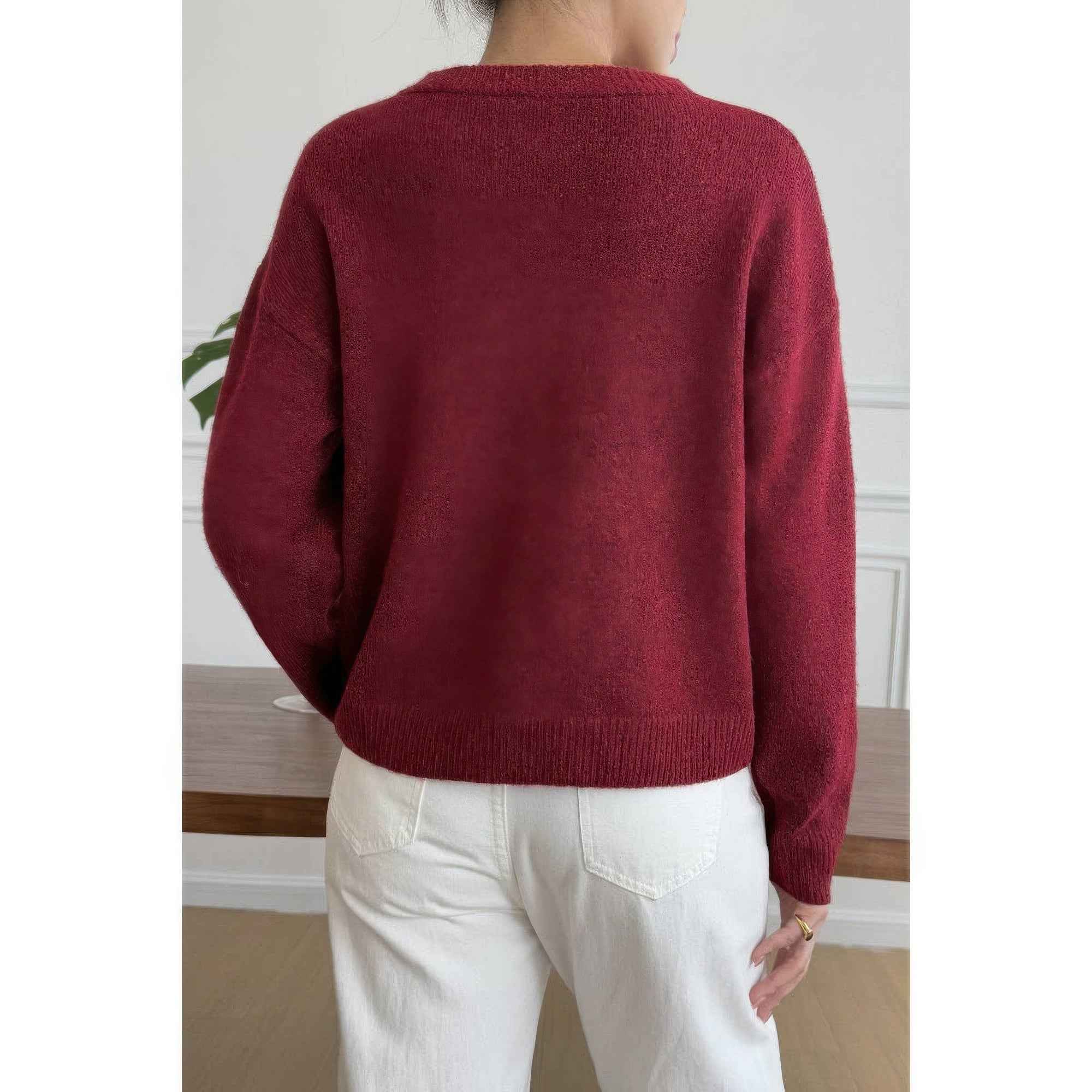 Solid Round Neck Long Sleeve Drop Shoulder Sweater Solid Round Neck Long Sleeve Drop Shoulder Sweater