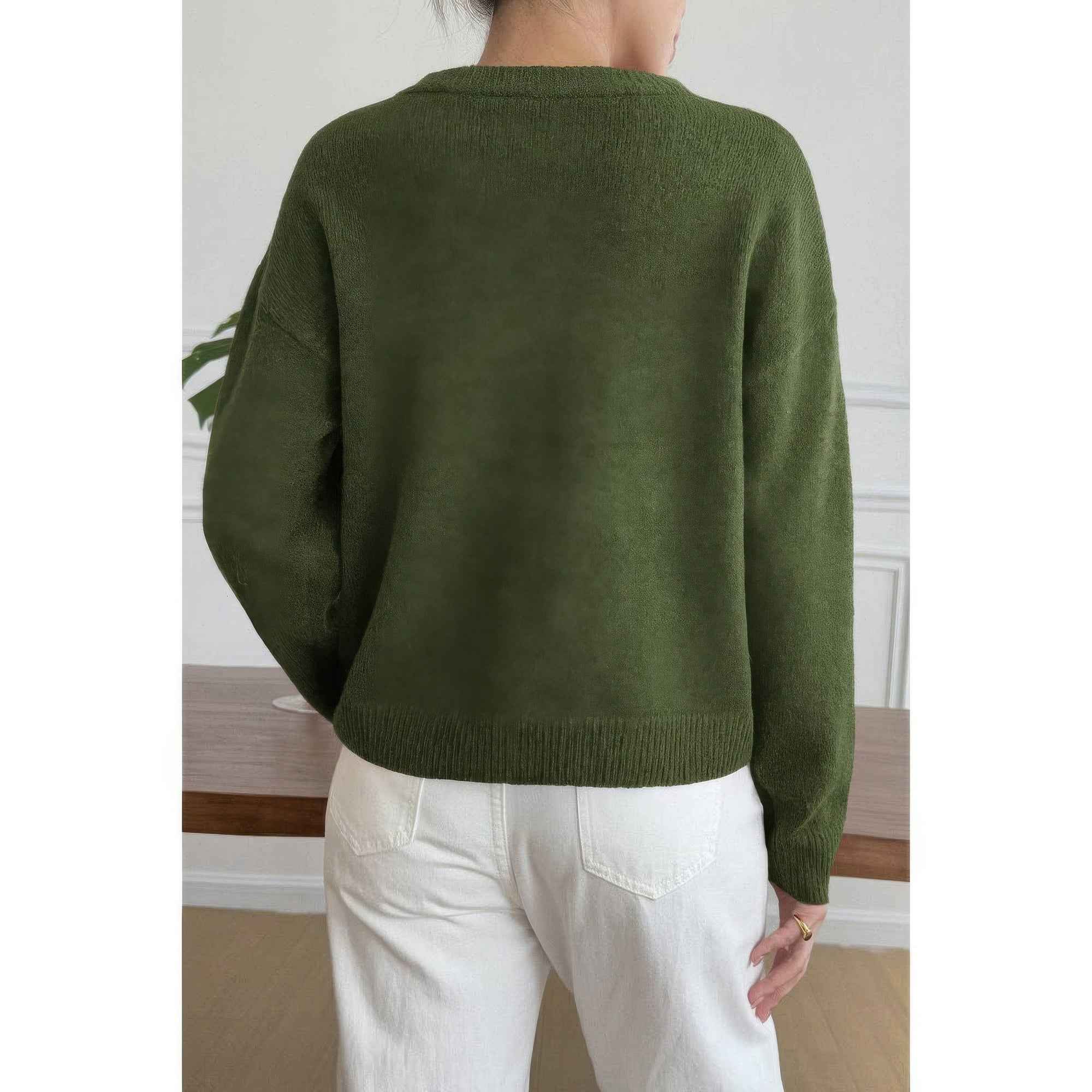 Solid Round Neck Long Sleeve Drop Shoulder Sweater Solid Round Neck Long Sleeve Drop Shoulder Sweater
