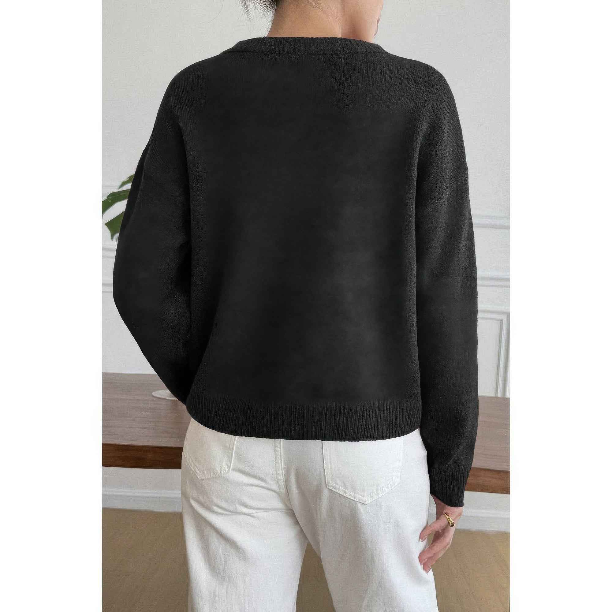 Solid Round Neck Long Sleeve Drop Shoulder Sweater Solid Round Neck Long Sleeve Drop Shoulder Sweater
