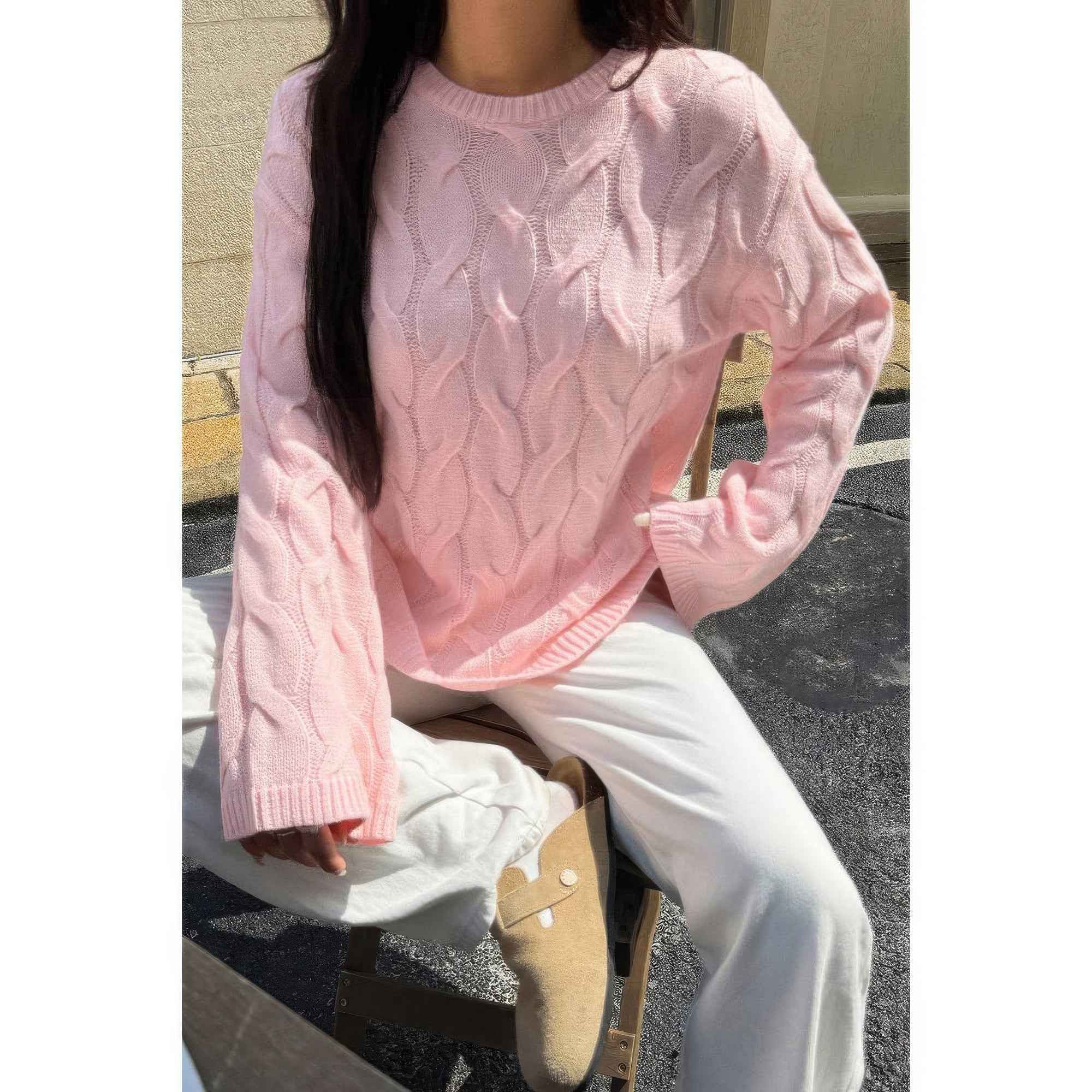 Solid Round Neck Knit Loose Sweater Solid Round Neck Knit Loose Sweater