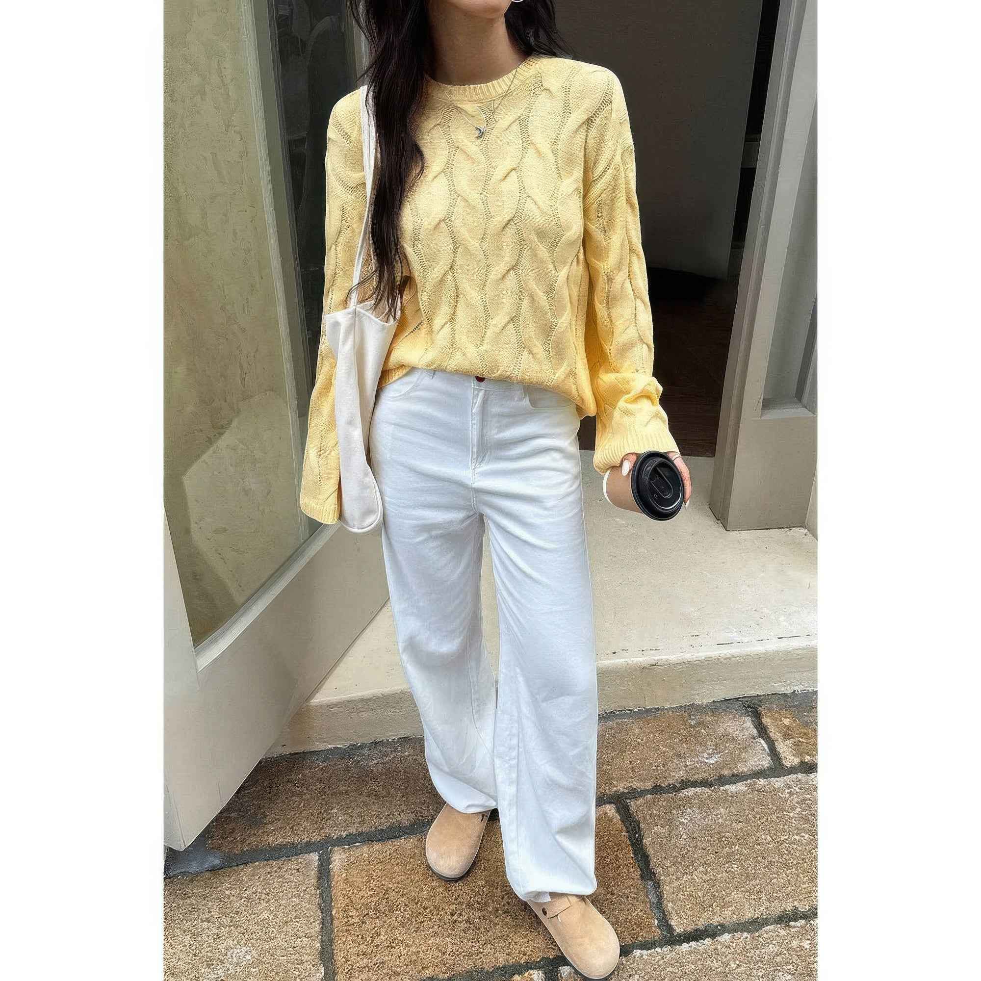 Solid Round Neck Knit Loose Sweater Solid Round Neck Knit Loose Sweater