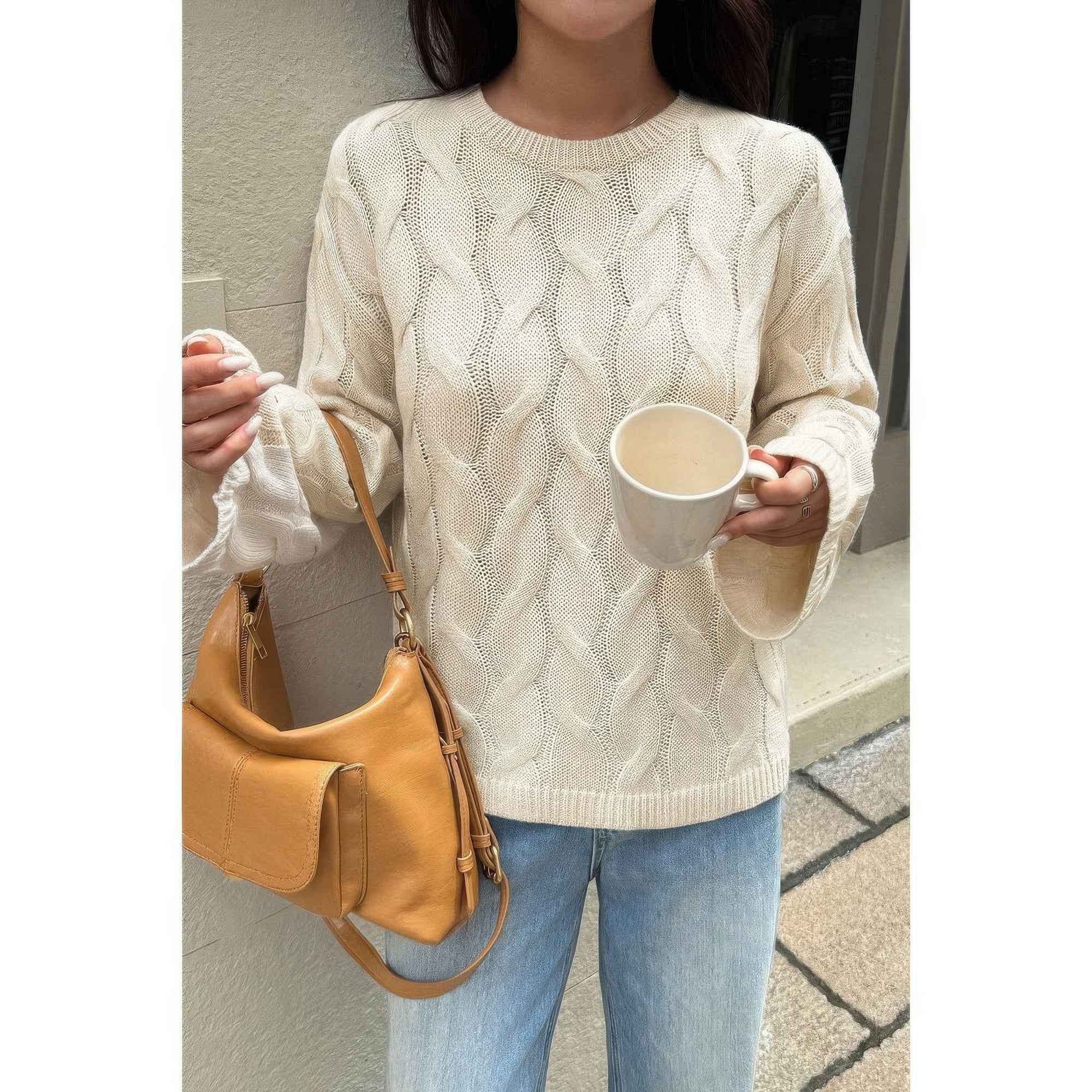 Solid Round Neck Knit Loose Sweater Solid Round Neck Knit Loose Sweater