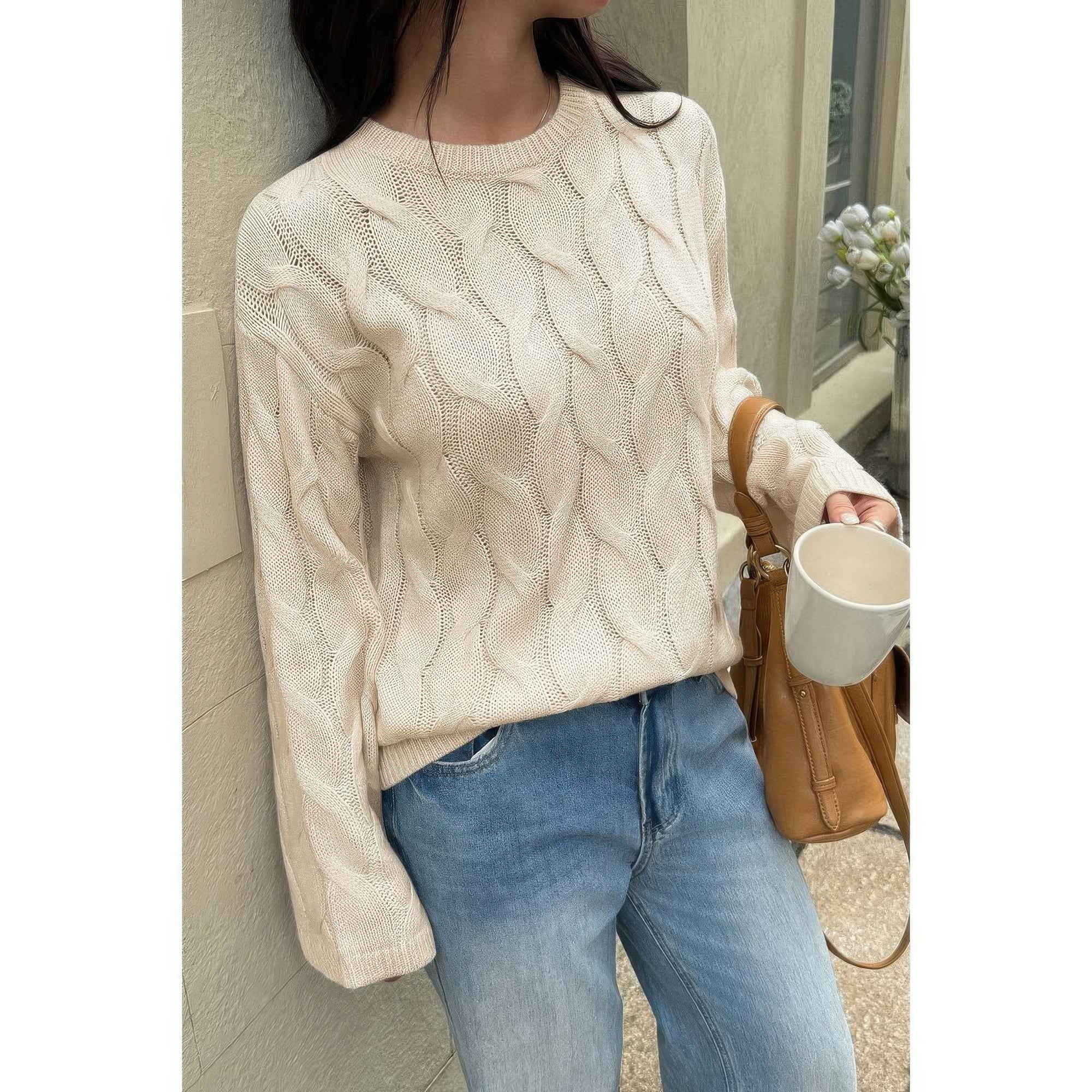 Solid Round Neck Knit Loose Sweater Solid Round Neck Knit Loose Sweater