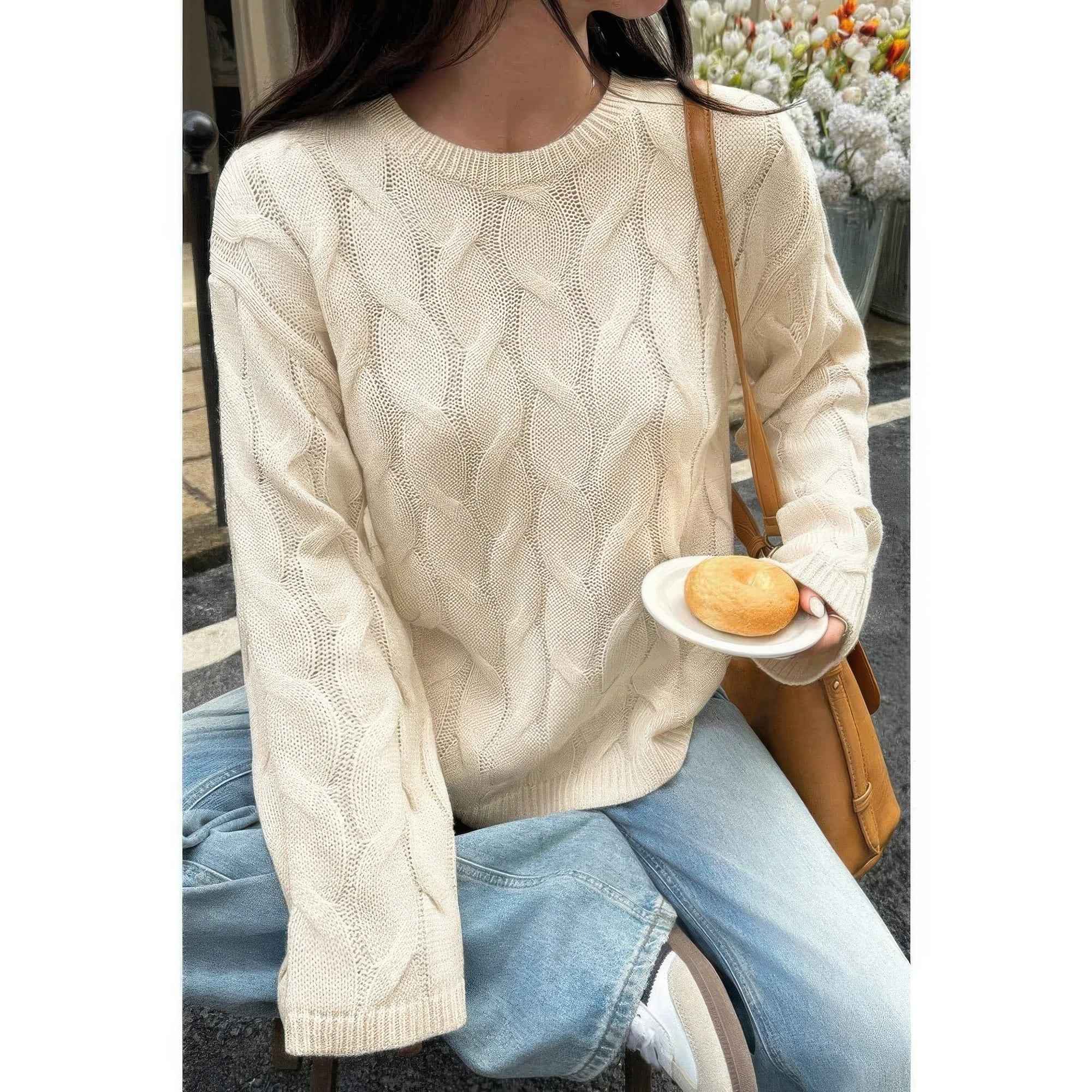 Solid Round Neck Knit Loose Sweater Solid Round Neck Knit Loose Sweater
