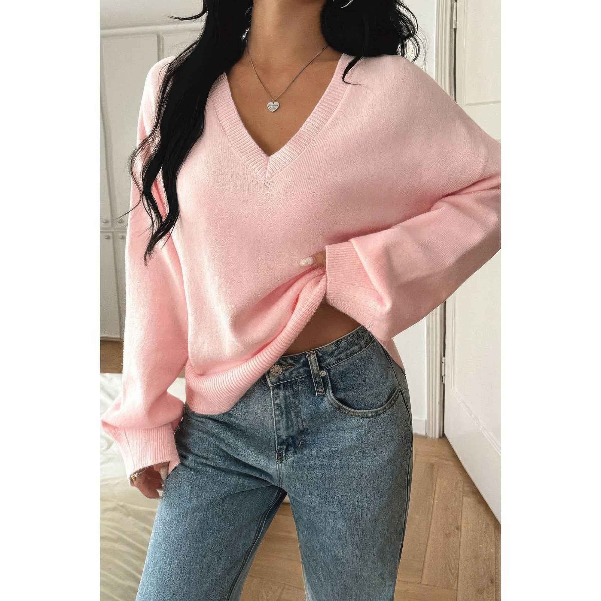 Solid Round Neck Knit Loose Sweater Solid Round Neck Knit Loose Sweater