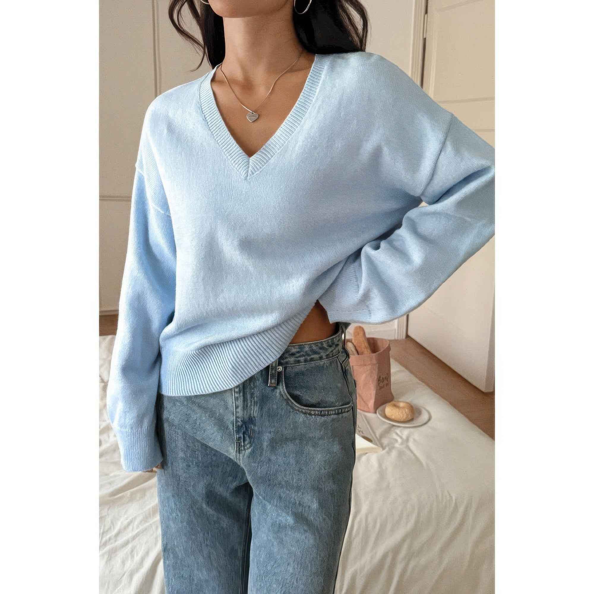 Solid Round Neck Knit Loose Sweater Solid Round Neck Knit Loose Sweater