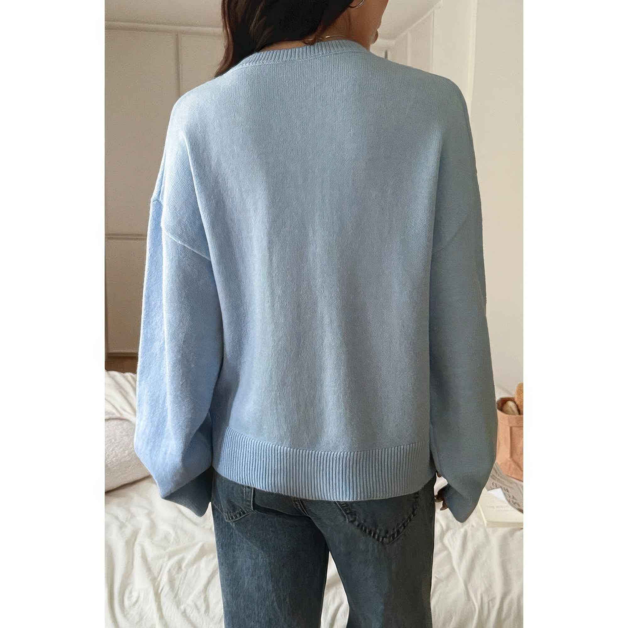 Solid Round Neck Knit Loose Sweater Solid Round Neck Knit Loose Sweater