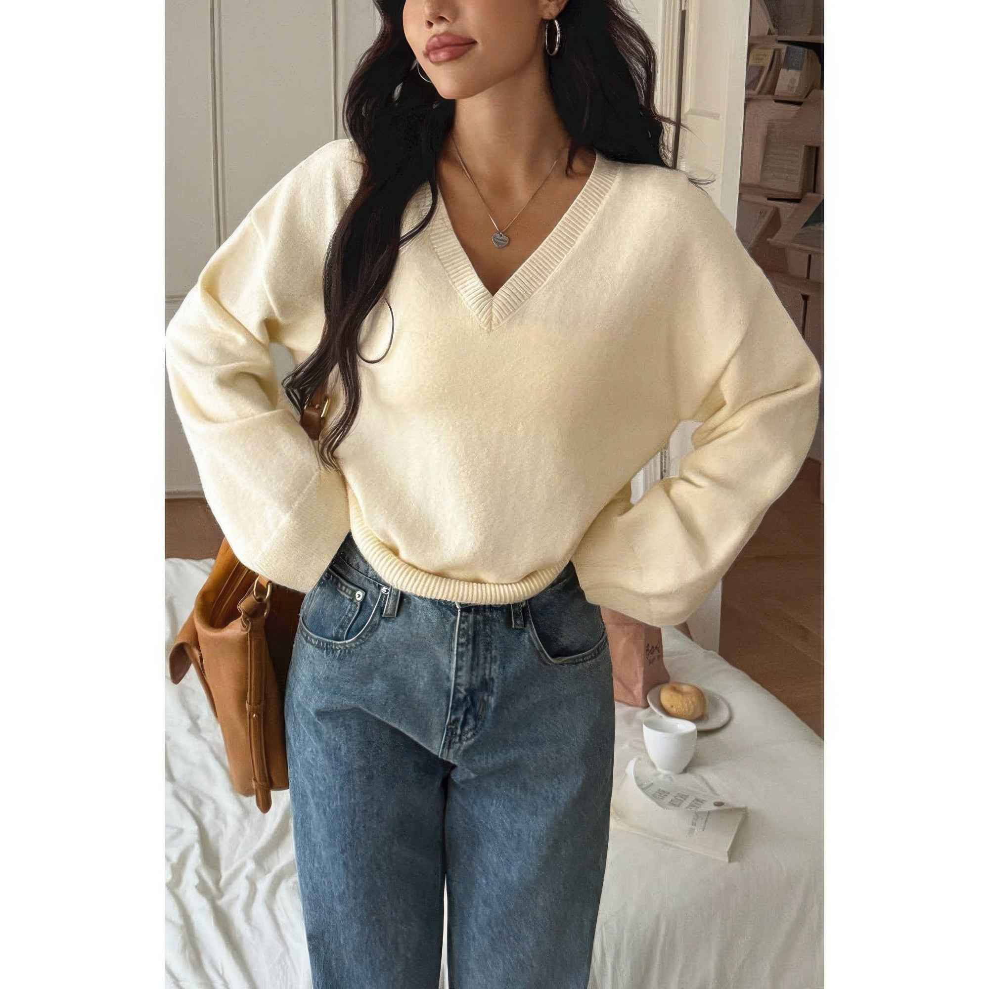 Solid Round Neck Knit Loose Sweater Solid Round Neck Knit Loose Sweater