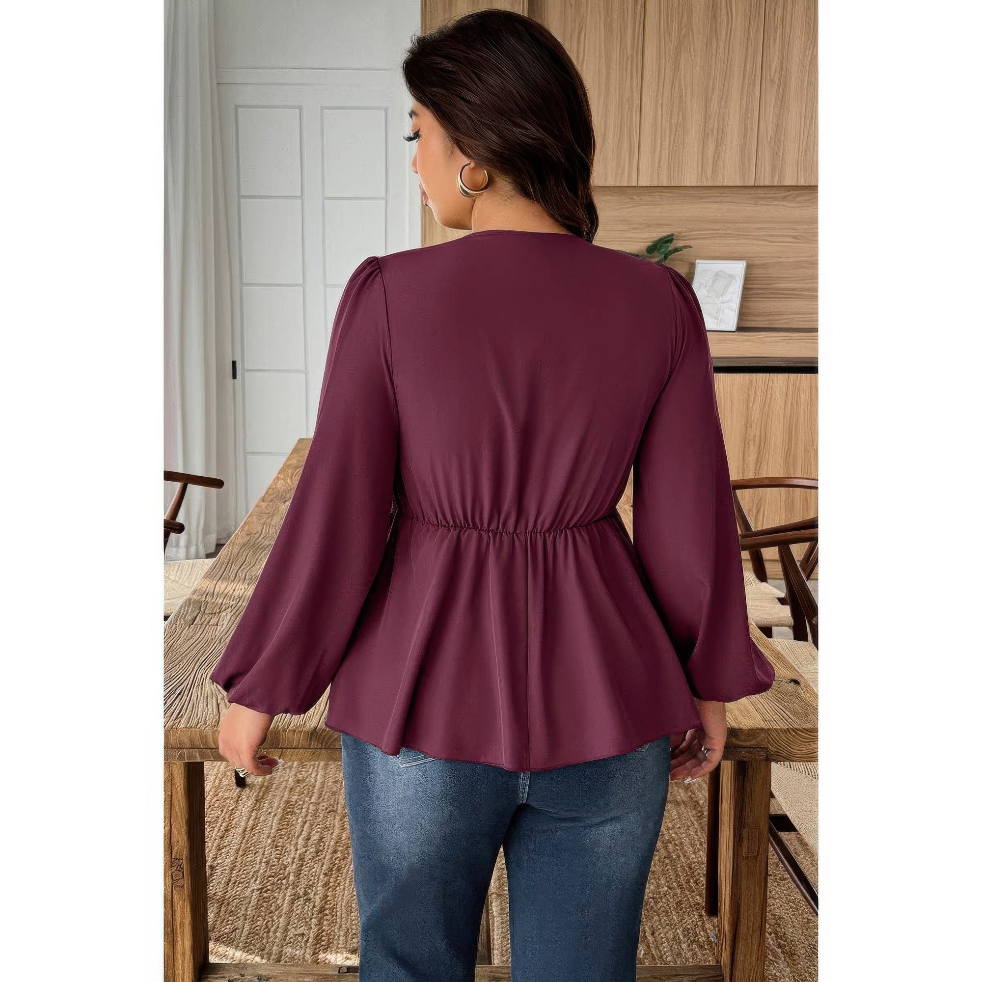 Plus Size Solid V Neck Lace Patchwork Shirt product image