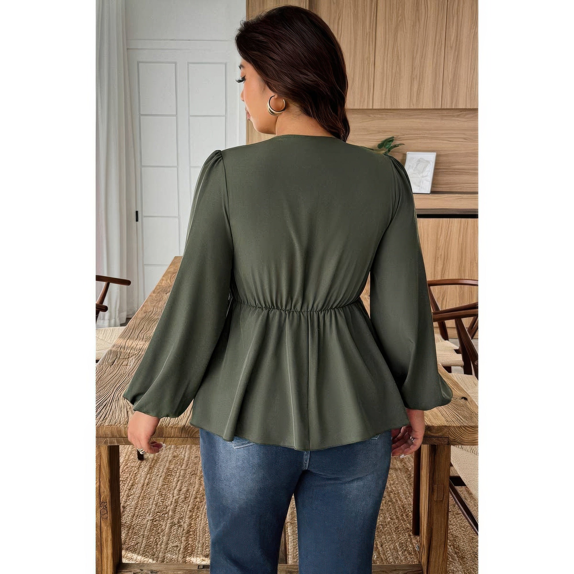 Plus Size Solid V Neck Lace Patchwork Shirt product image