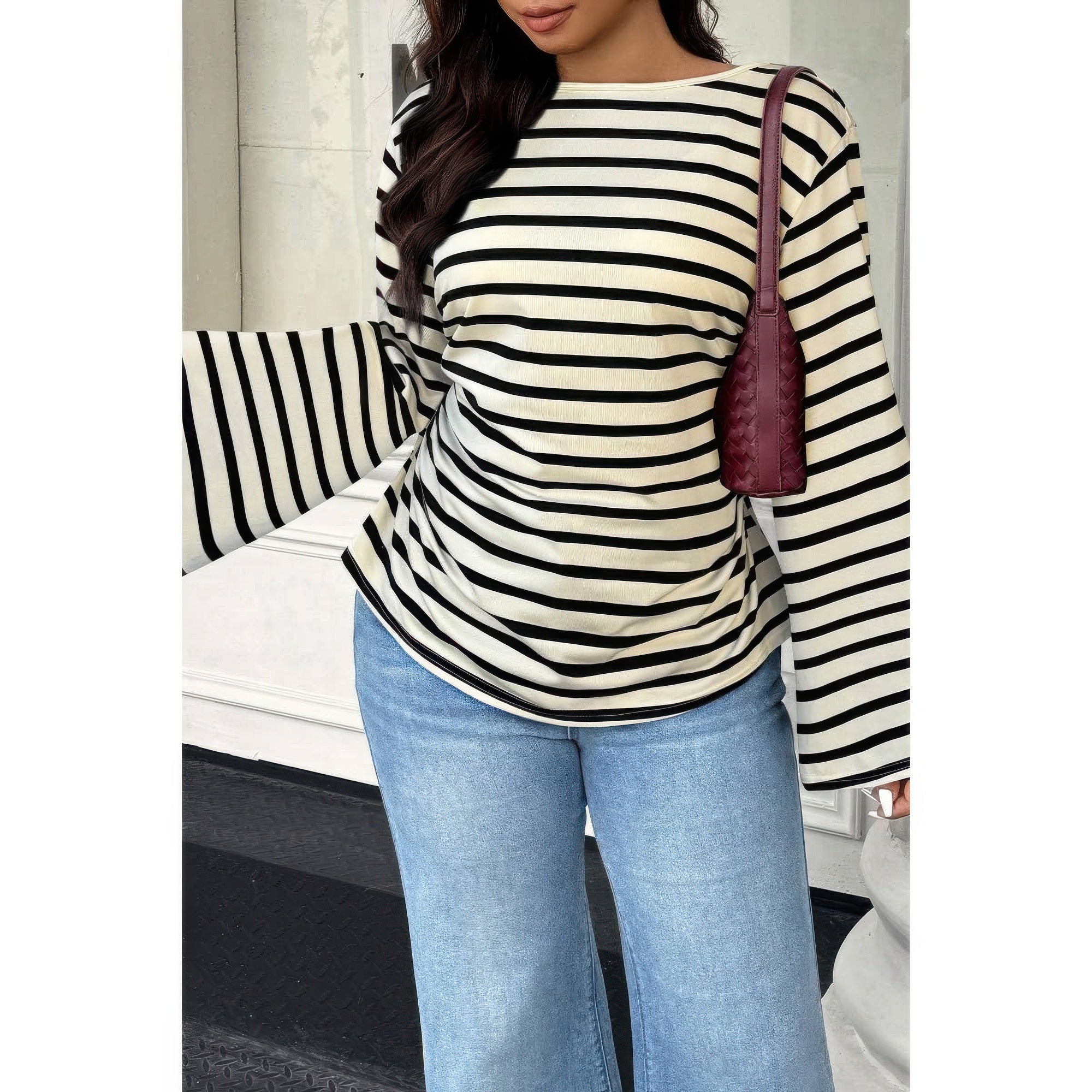 Plus Size Wide Long Sleeves Strip Fit Shirt product image