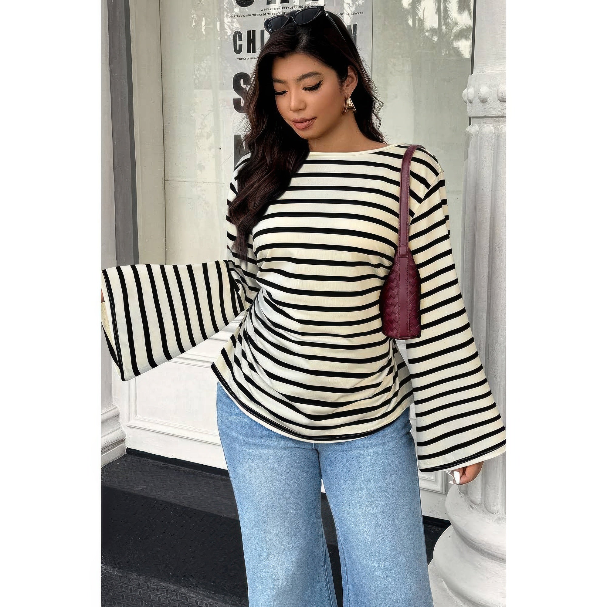 Plus Size Wide Long Sleeves Strip Fit Shirt product image