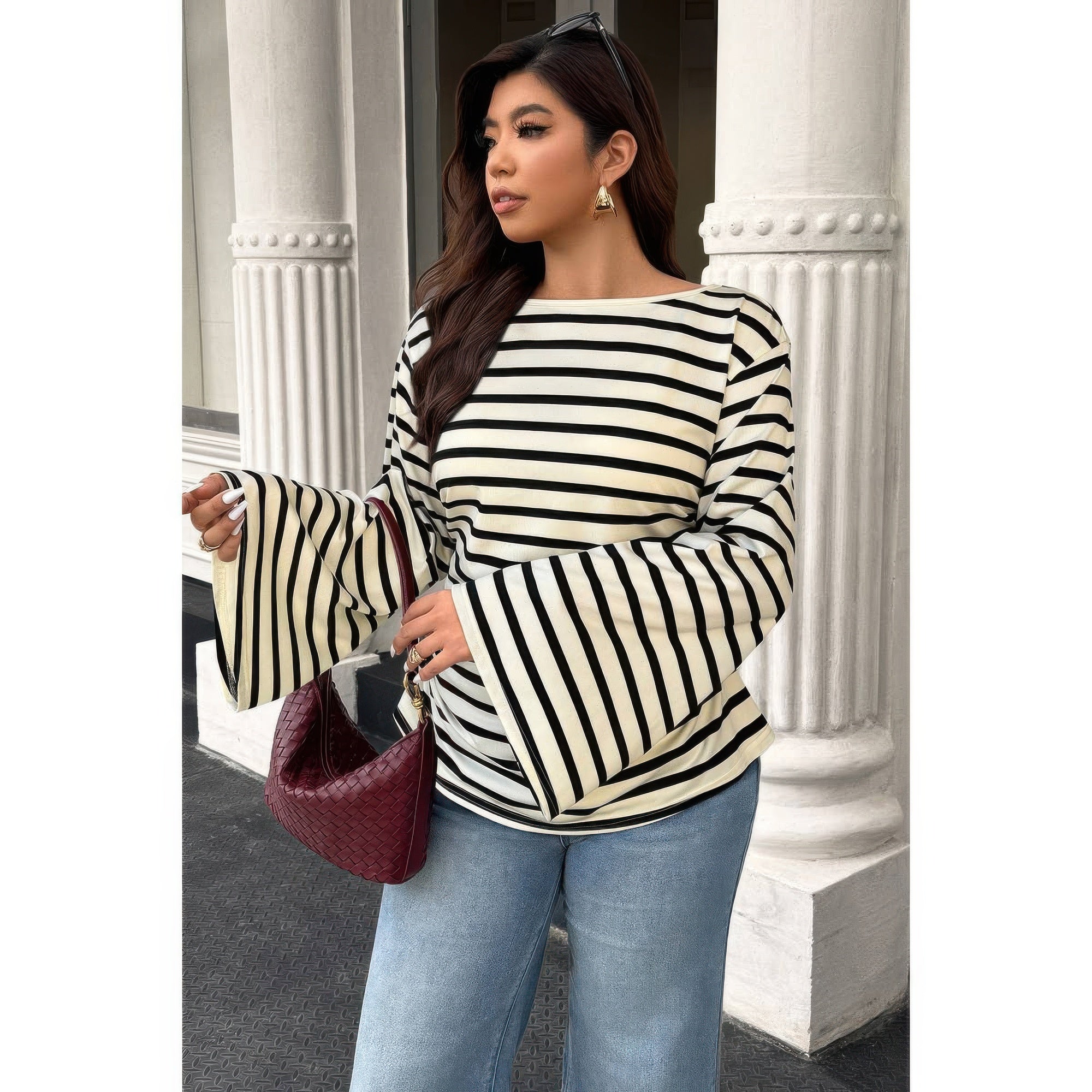 Plus Size Wide Long Sleeves Strip Fit Shirt product image