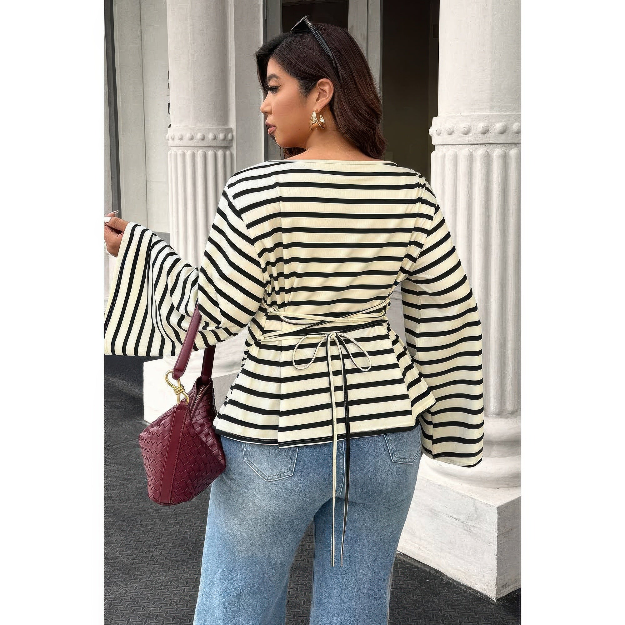 Plus Size Wide Long Sleeves Strip Fit Shirt product image