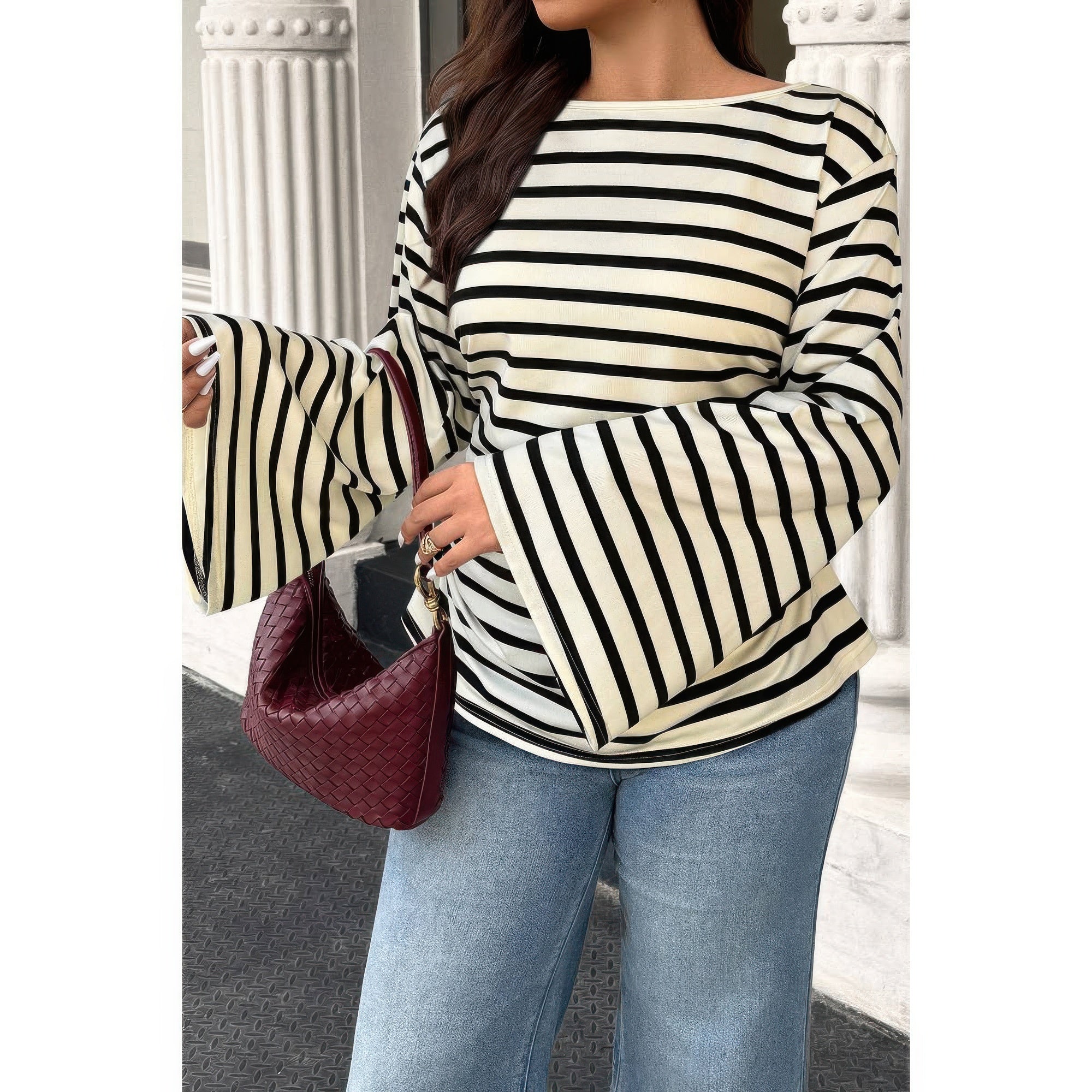 Plus Size Wide Long Sleeves Strip Fit Shirt product image