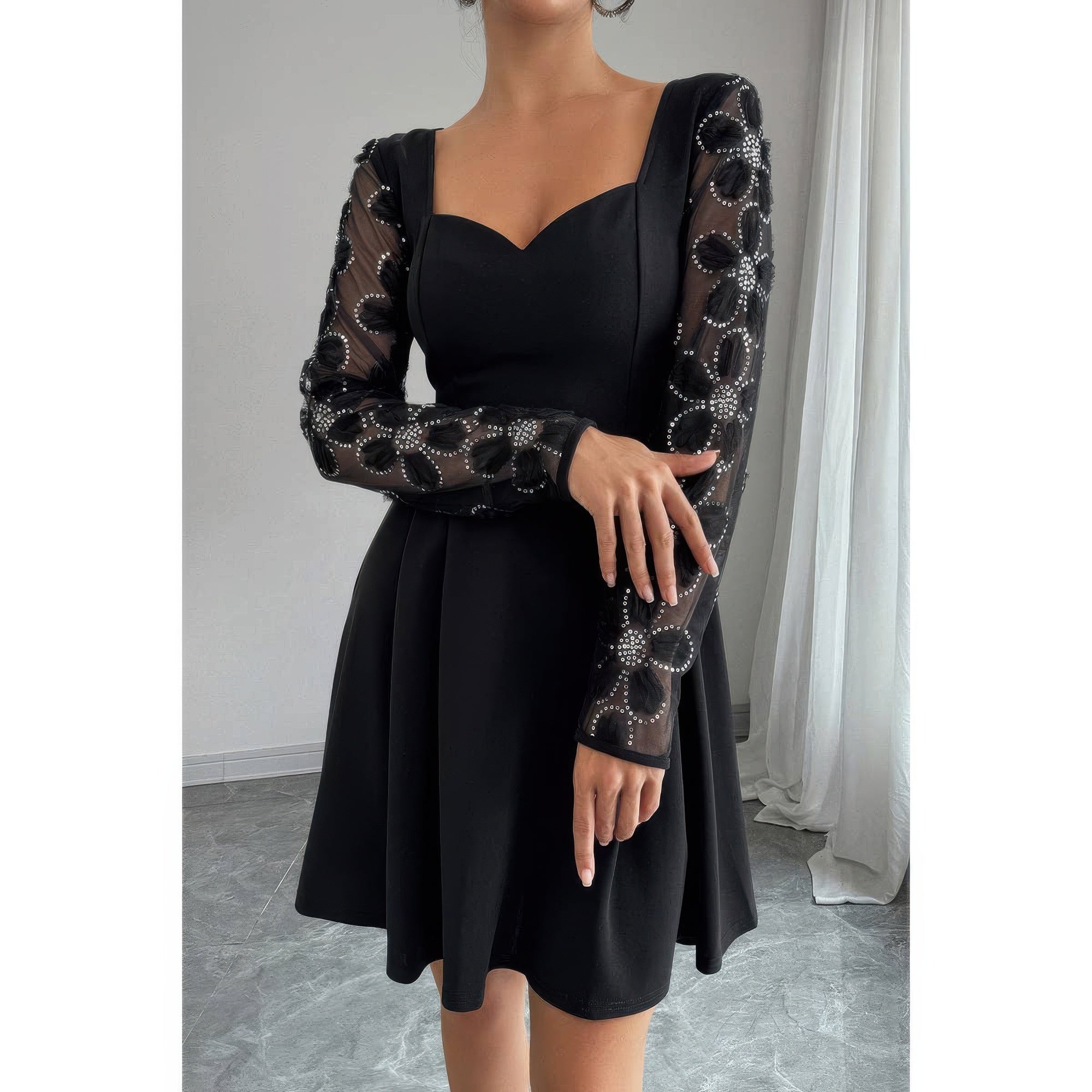 Plus Size Elegant Lace Panels Sequins Dress product image