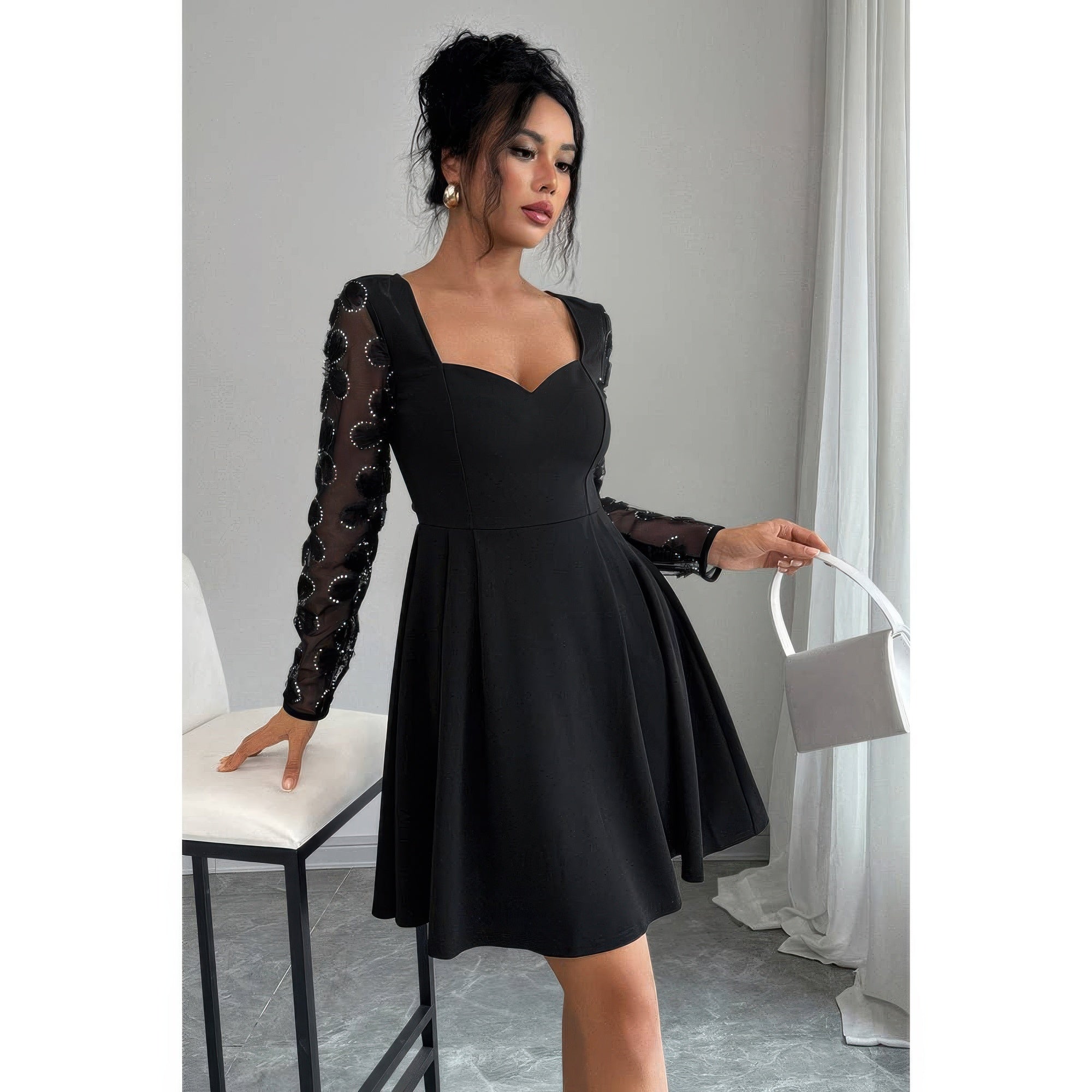 Plus Size Elegant Lace Panels Sequins Dress product image