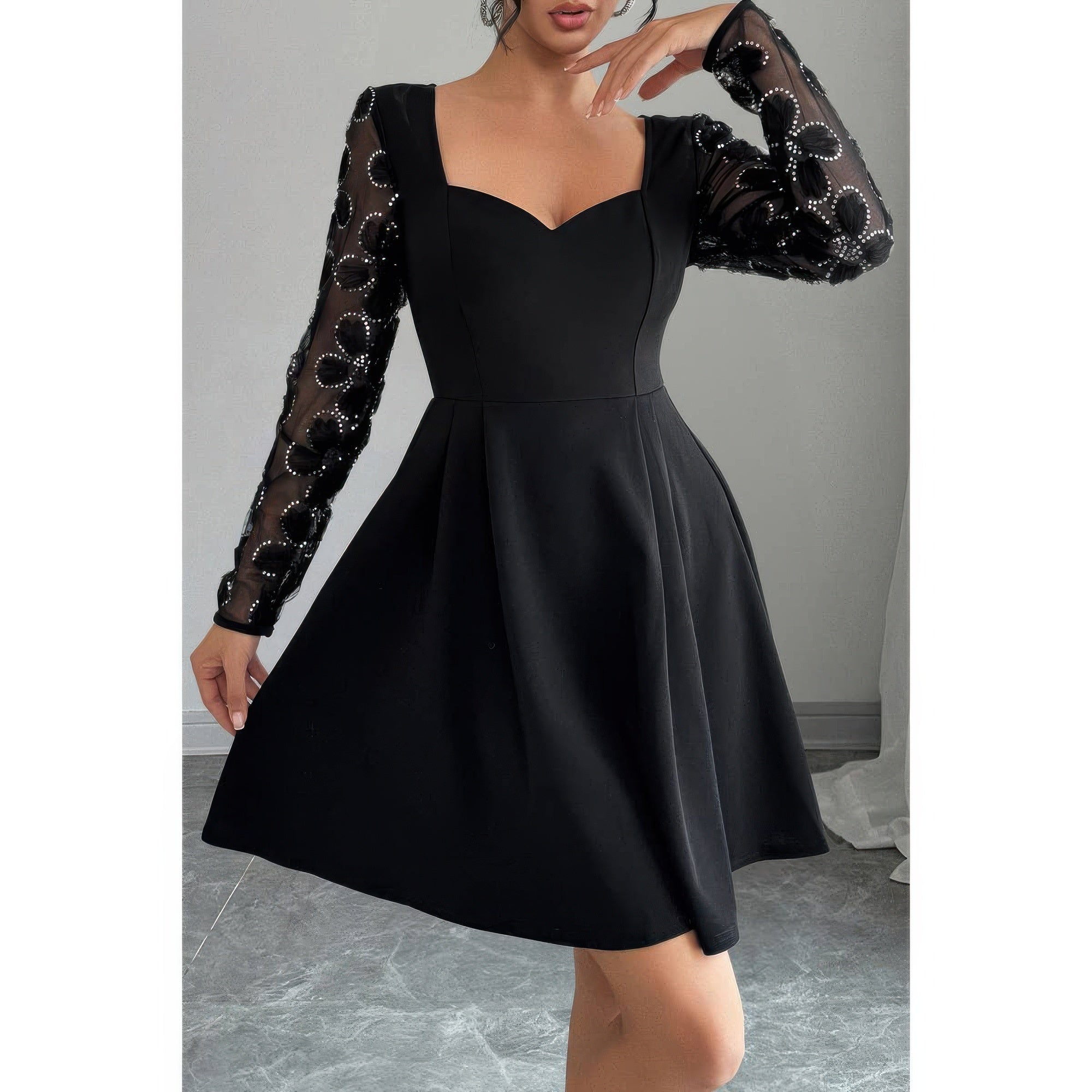 Plus Size Elegant Lace Panels Sequins Dress product image