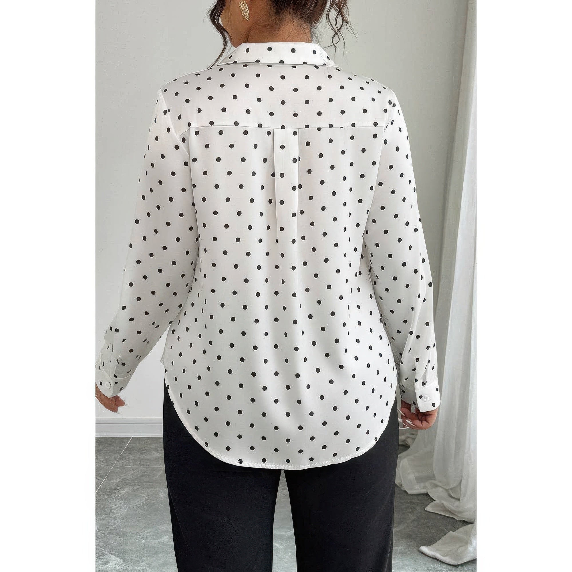 Plus Size Polka Dot Button Up Long Sleeve Shirt product image