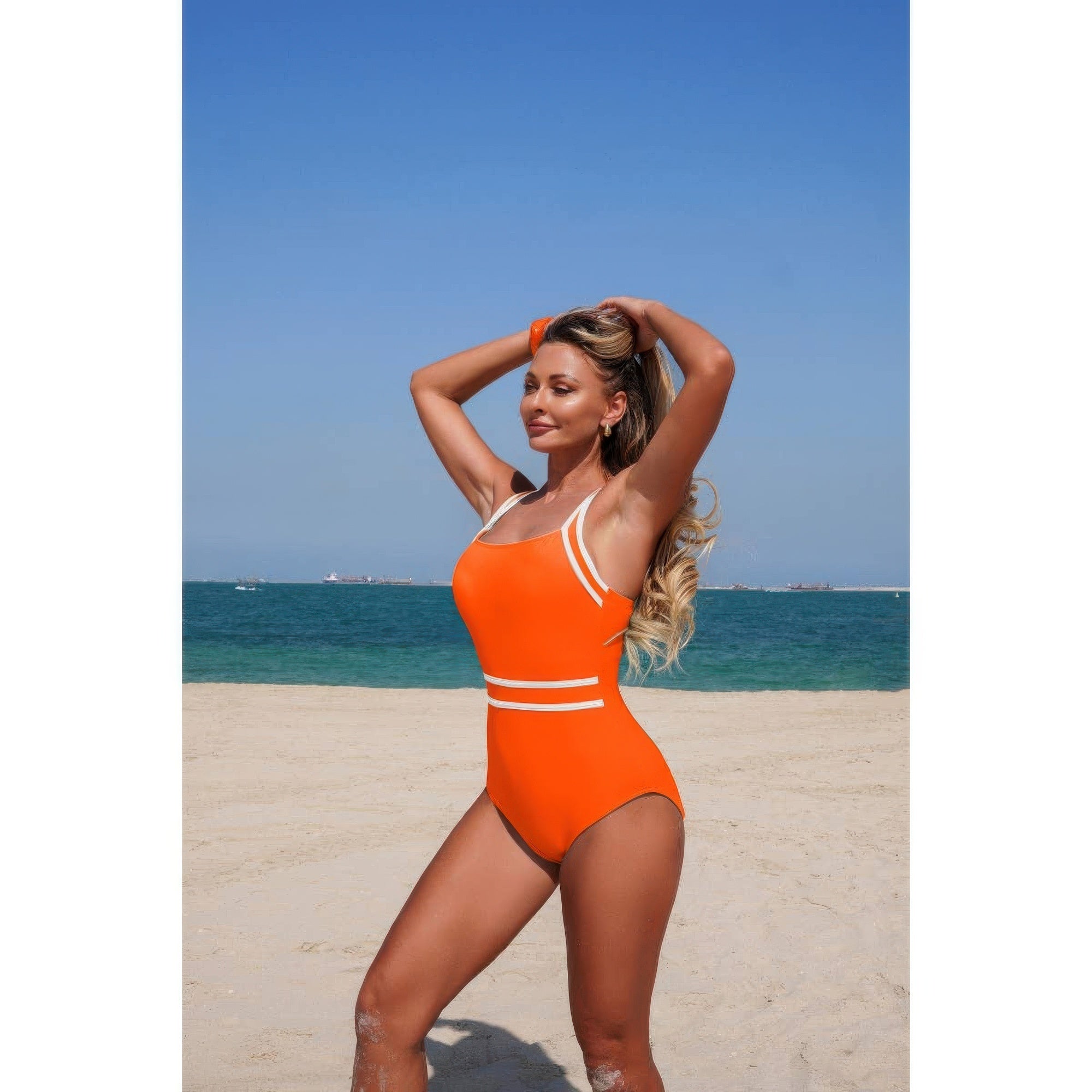 One Piece Colorblock Cross Back Swimsuit product image
