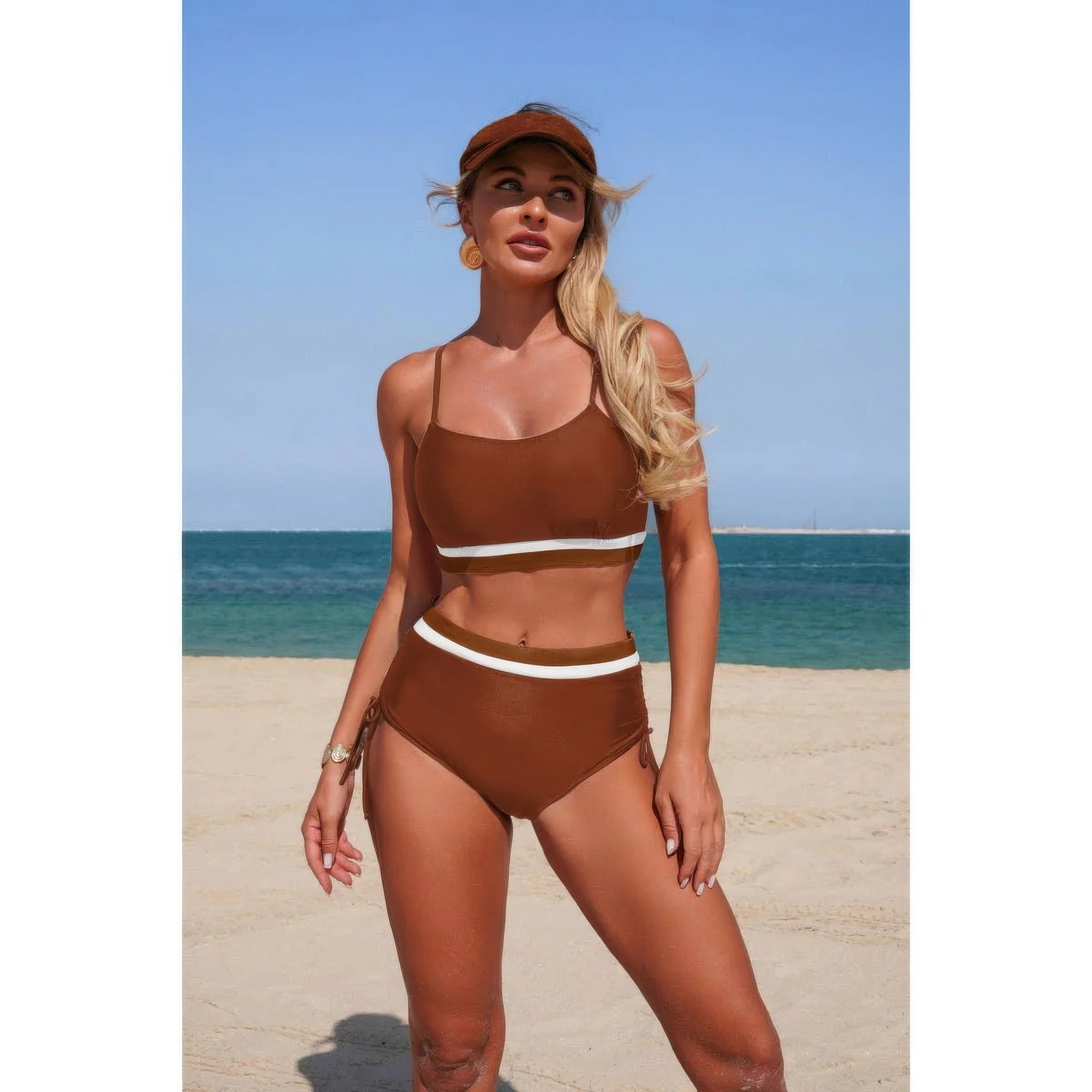 Two Piece Solid Contrast Tie Up Stretch Bikini product image