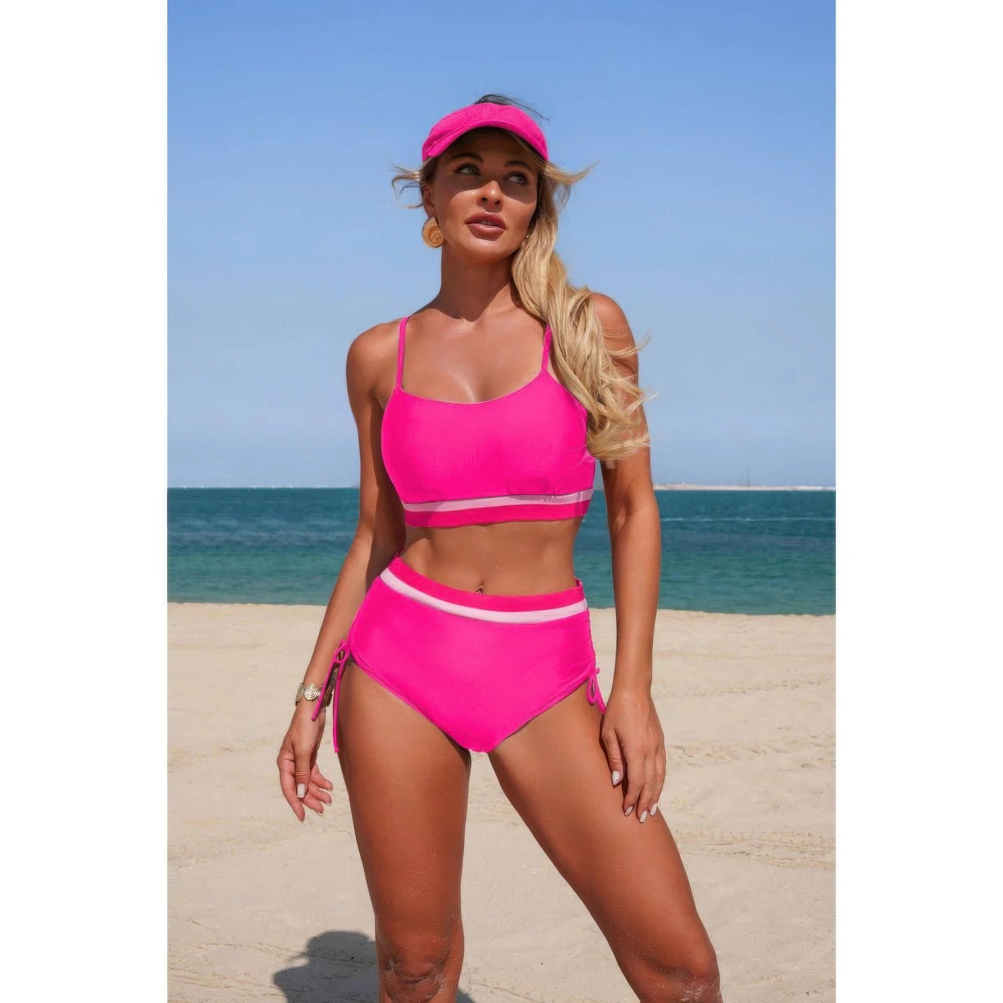 Two Piece Solid Contrast Tie Up Stretch Bikini product image