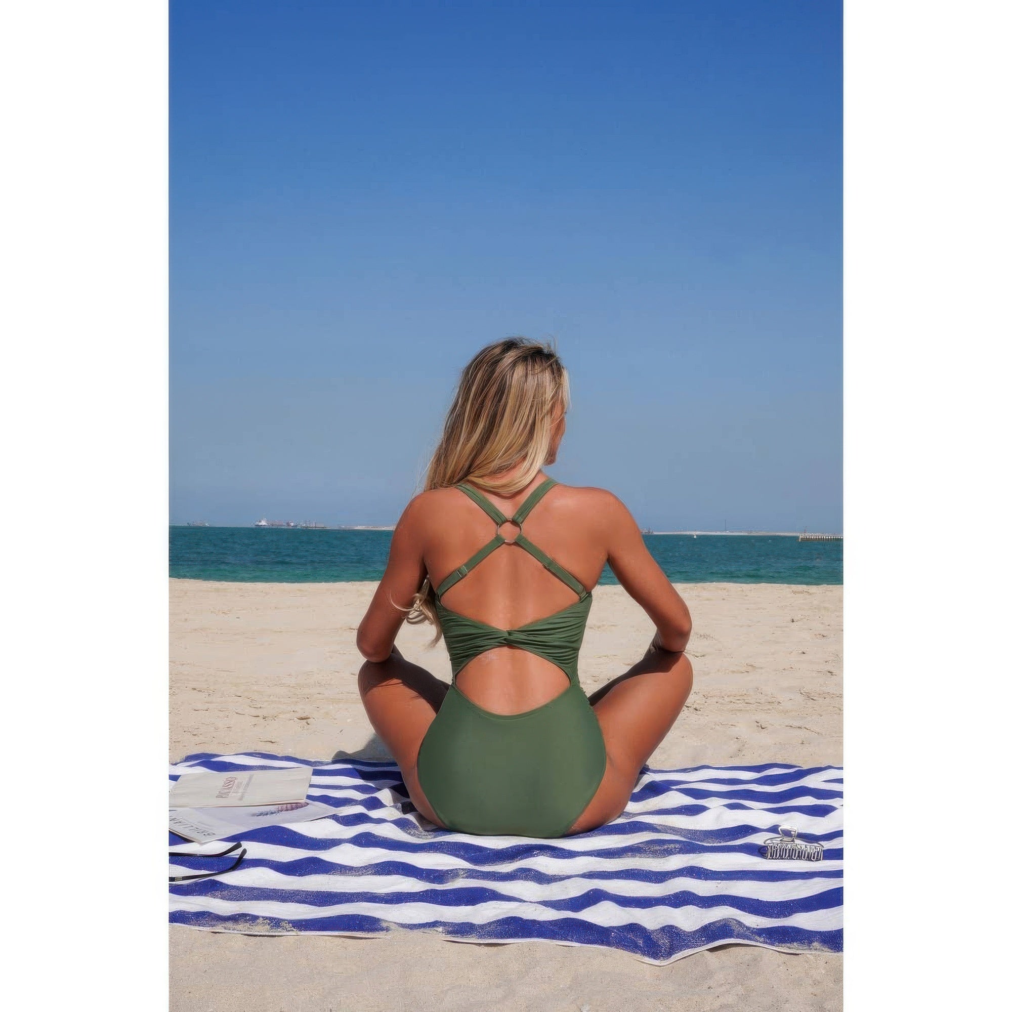 Two Piece Solid Contrast Tie Up Stretch Bikini product image