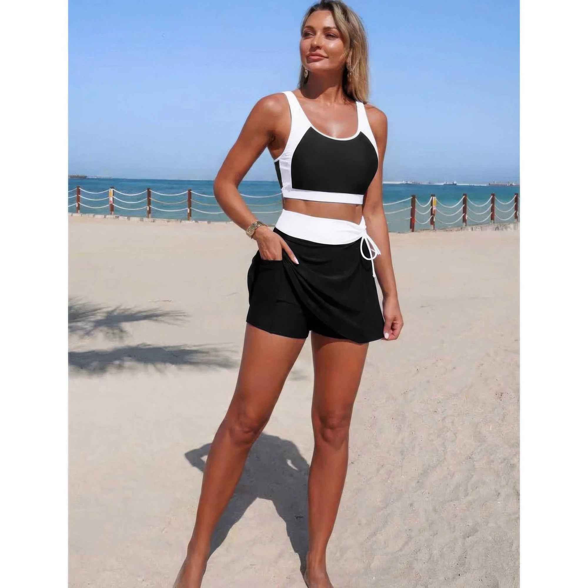 Two Piece Color Block High Waist Tie Up Bikini Two Piece Color Block High Waist Tie Up Bikini
