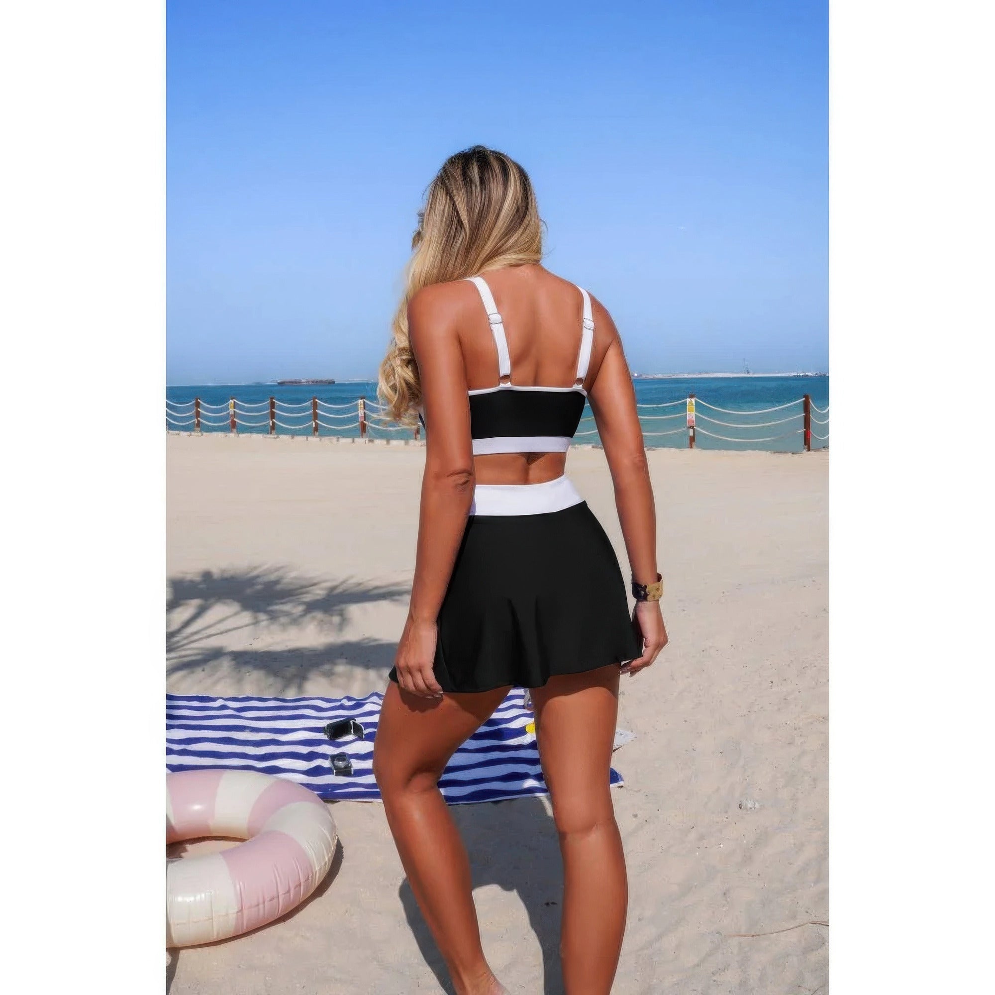 Two Piece Color Block High Waist Tie Up Bikini product image