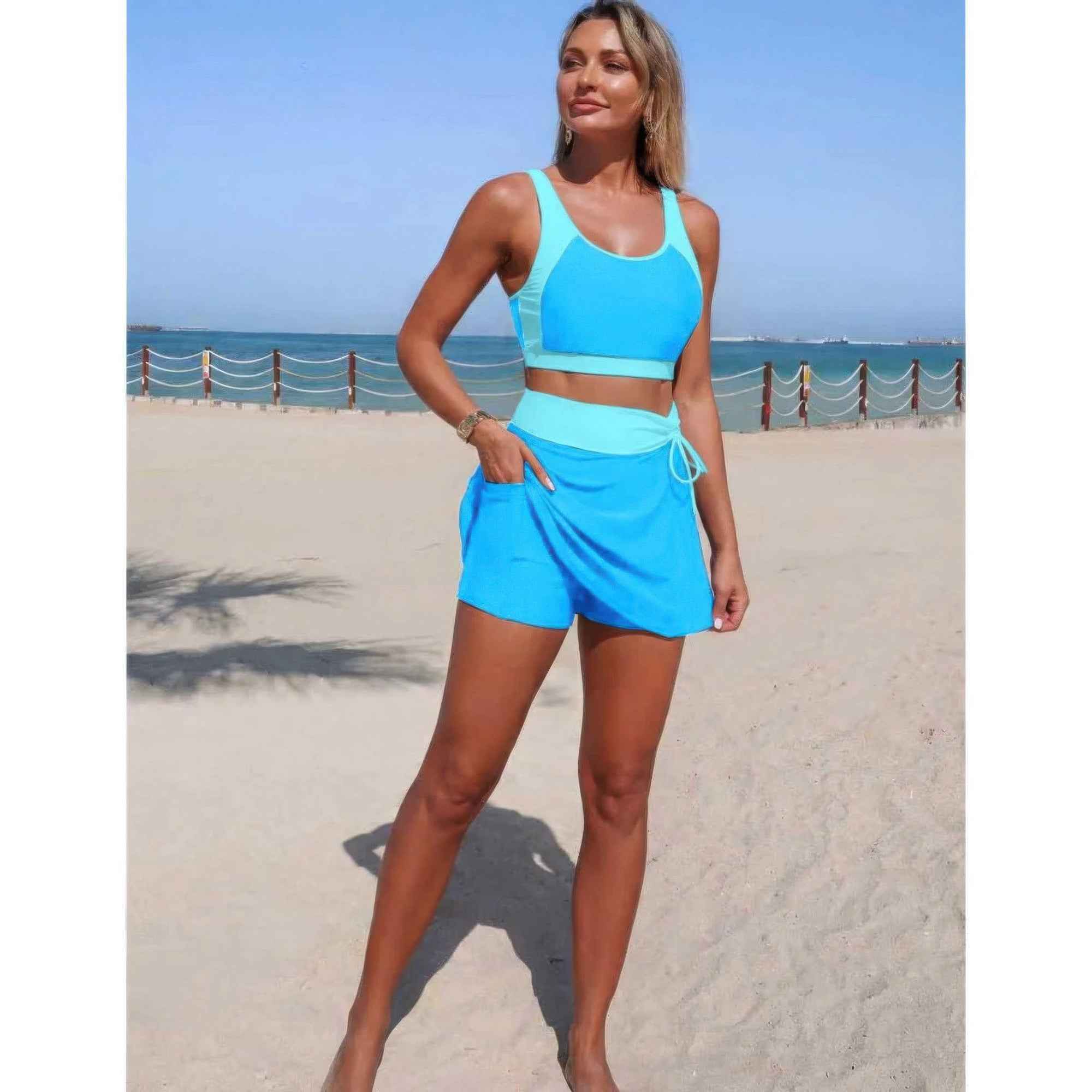 Two Piece Color Block High Waist Tie Up Bikini Two Piece Color Block High Waist Tie Up Bikini