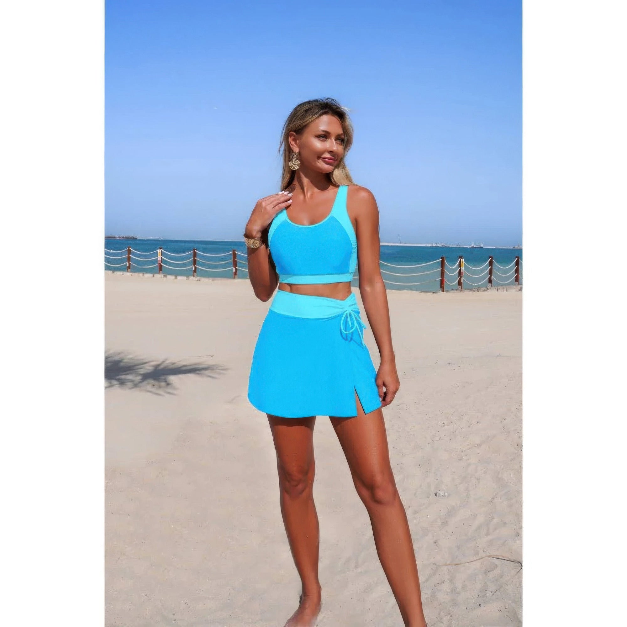 Two Piece Color Block High Waist Tie Up Bikini product image