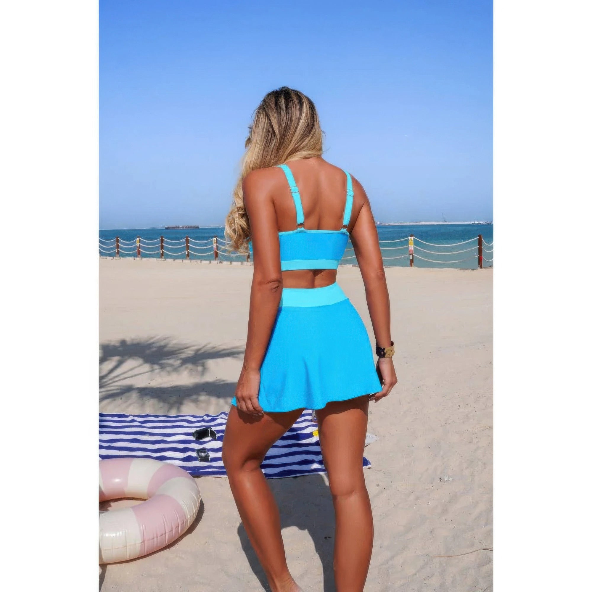 Two Piece Color Block High Waist Tie Up Bikini product image