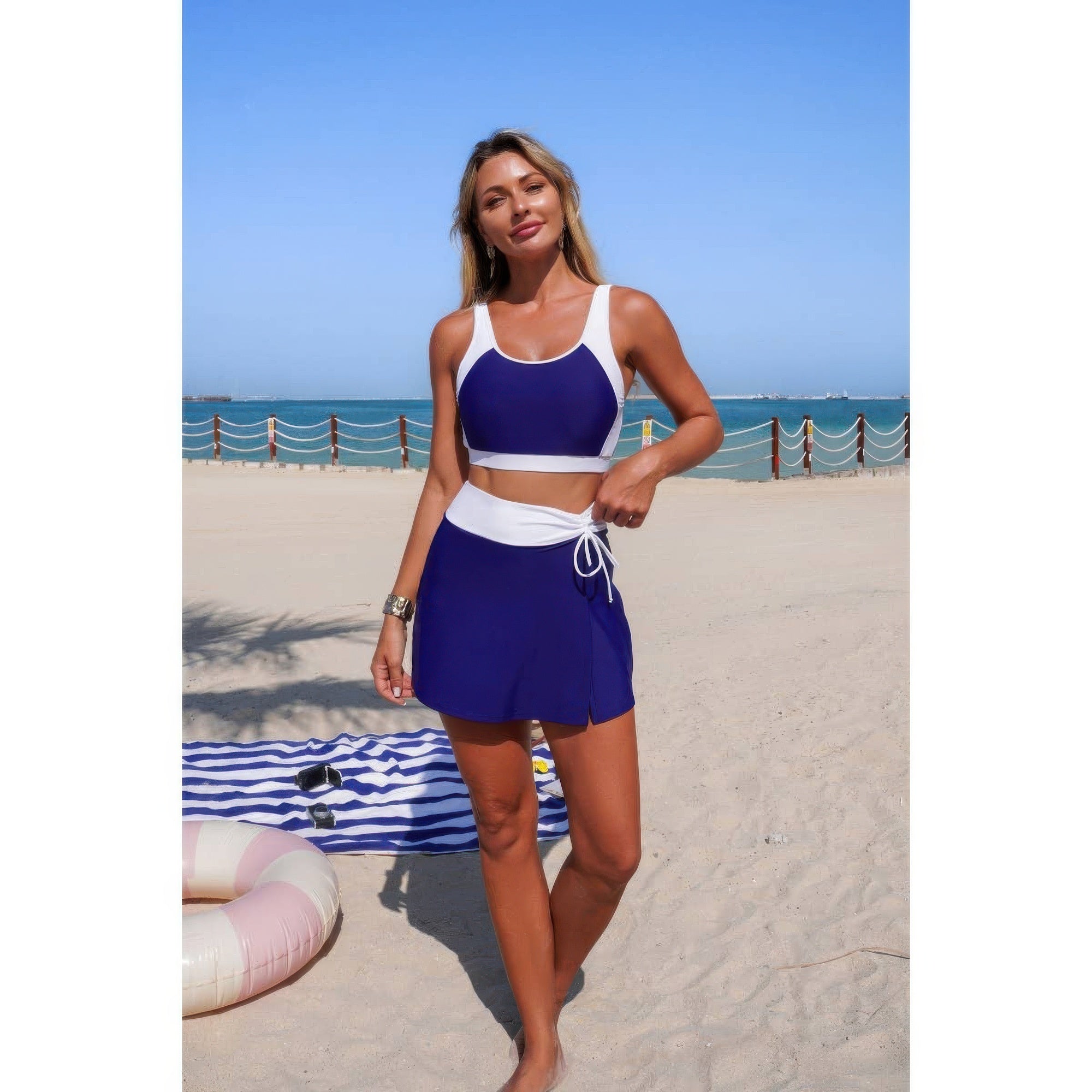 Two Piece Color Block High Waist Tie Up Bikini product image