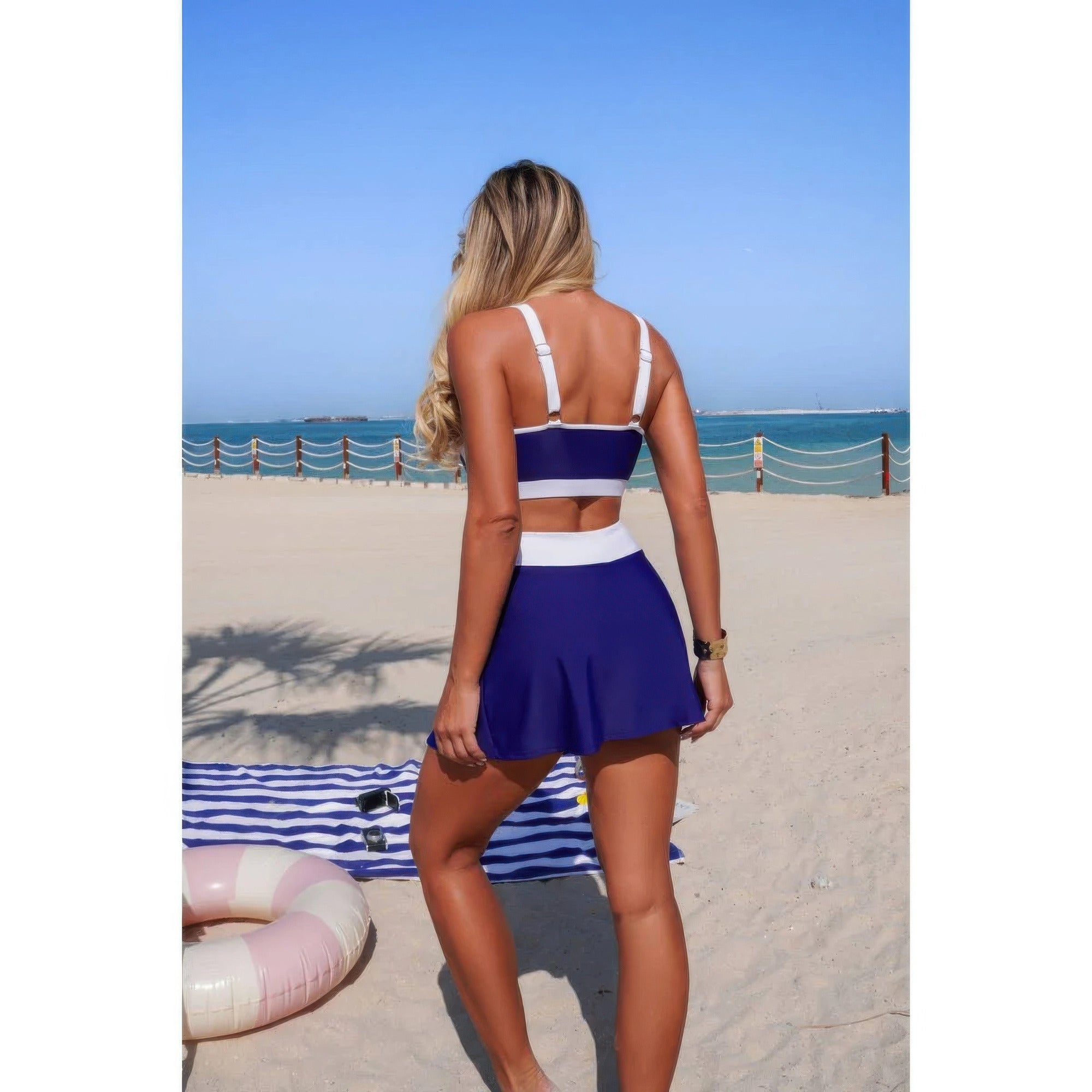 Two Piece Color Block High Waist Tie Up Bikini product image