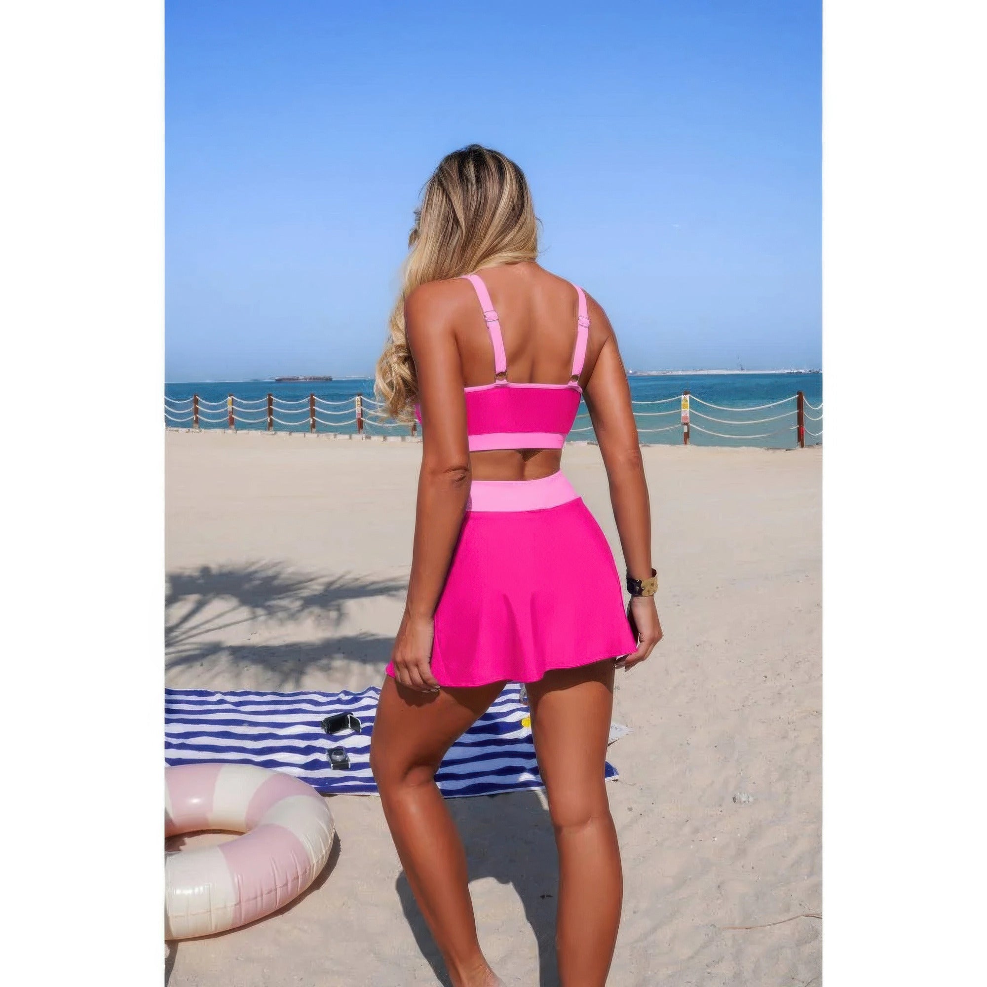 Two Piece Color Block High Waist Tie Up Bikini product image