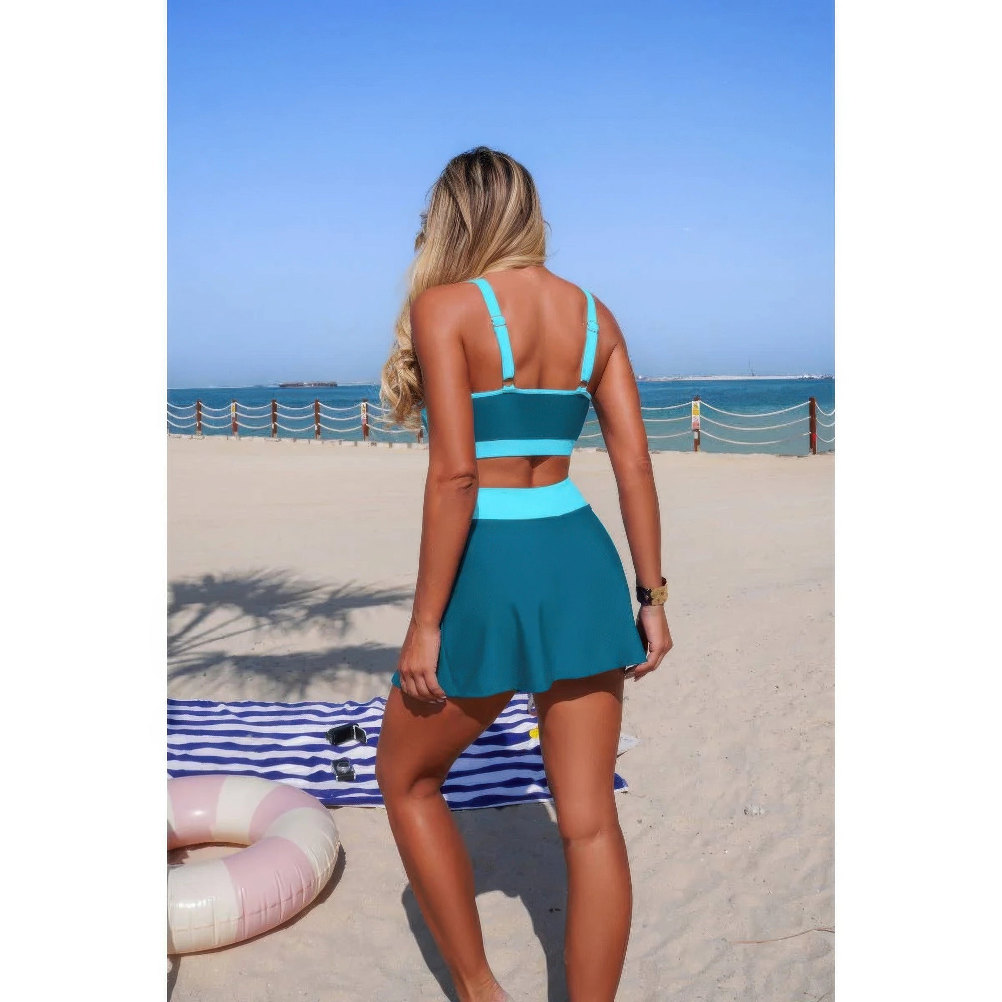 Two Piece Color Block High Waist Tie Up Bikini product image