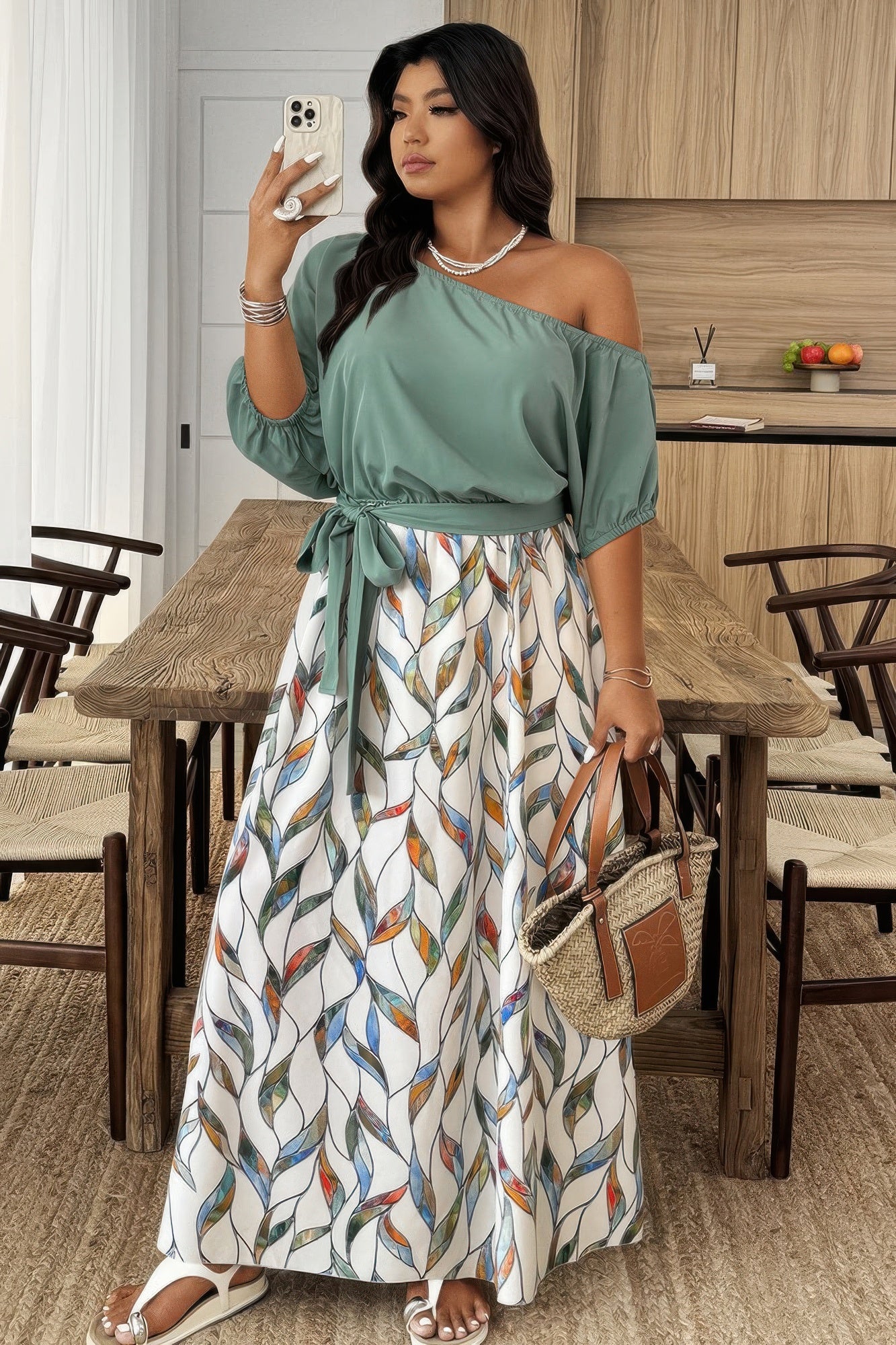 Plus Size Floral Twist Waist One Shoulder Dress product image